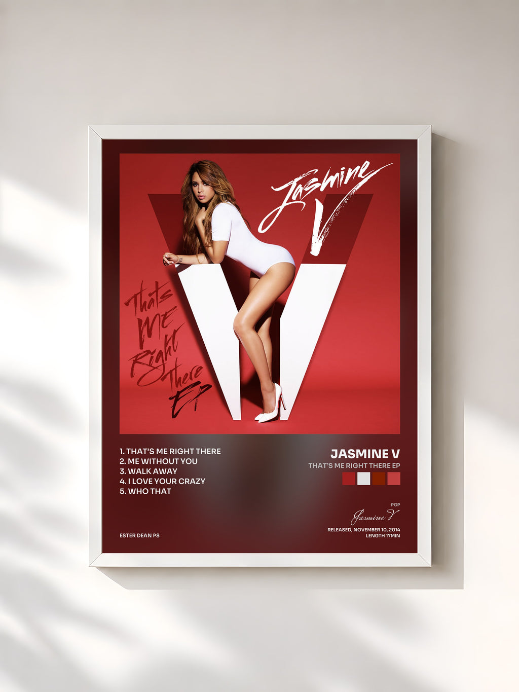 #blanc Tableau de l'album That’s Me Right There EP de Jasmine V, cadre blanc, imprimé et encadré en France