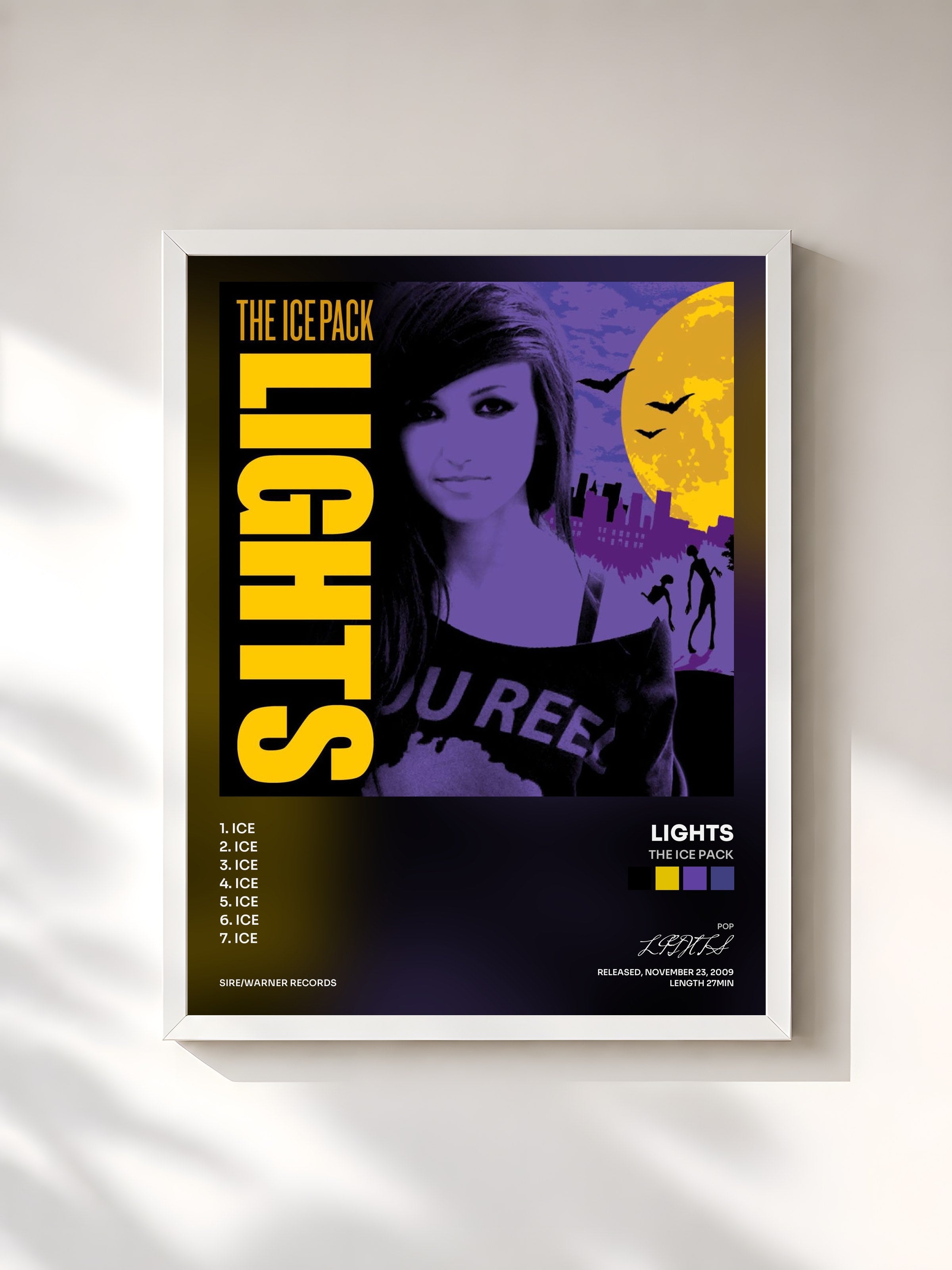 #blanc Tableau de l'album The Ice Pack de LIGHTS, cadre blanc, imprimé et encadré en France