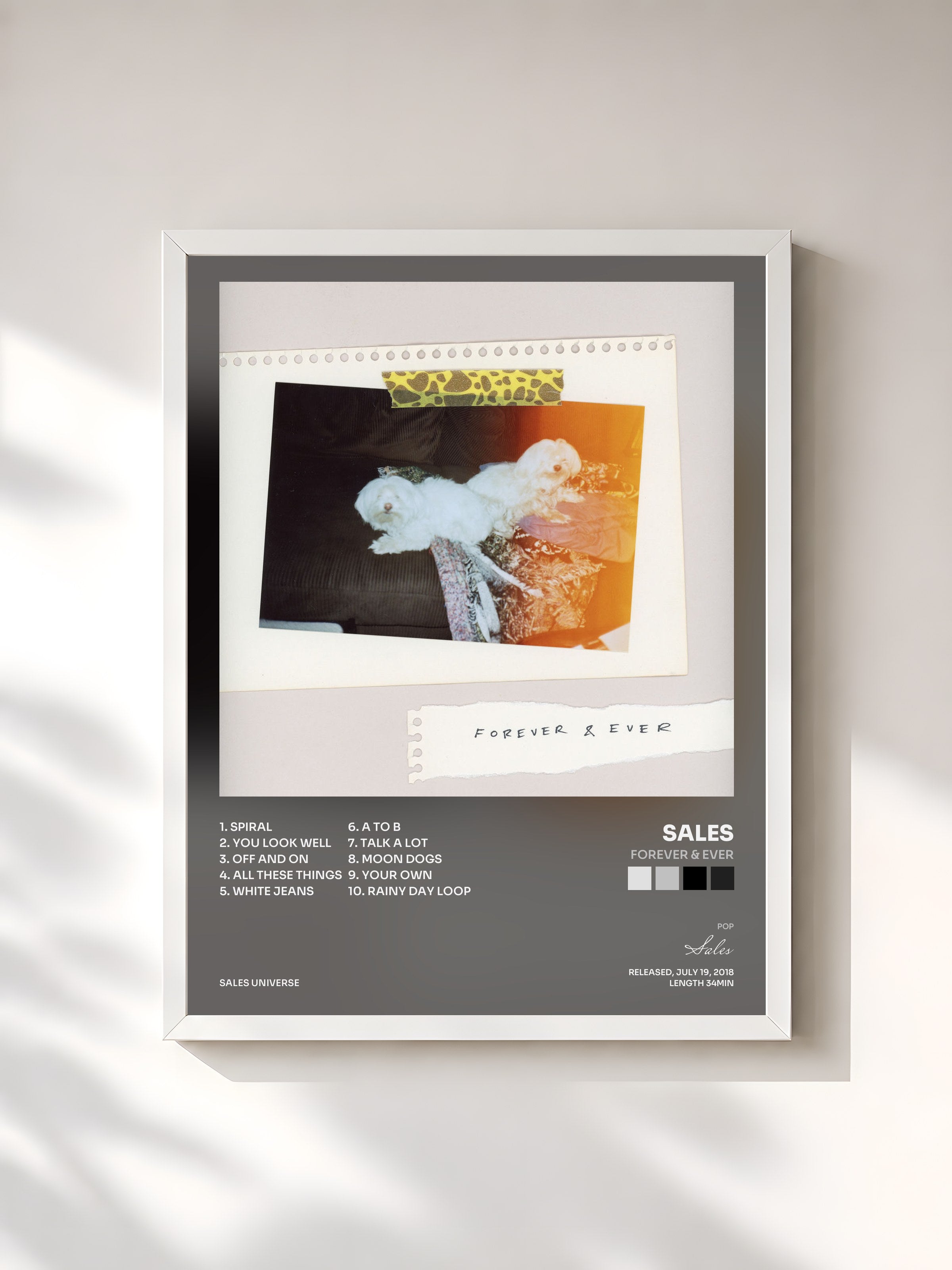 #blanc Tableau de l'album Forever & Ever de Sales, cadre blanc, imprimé et encadré en France