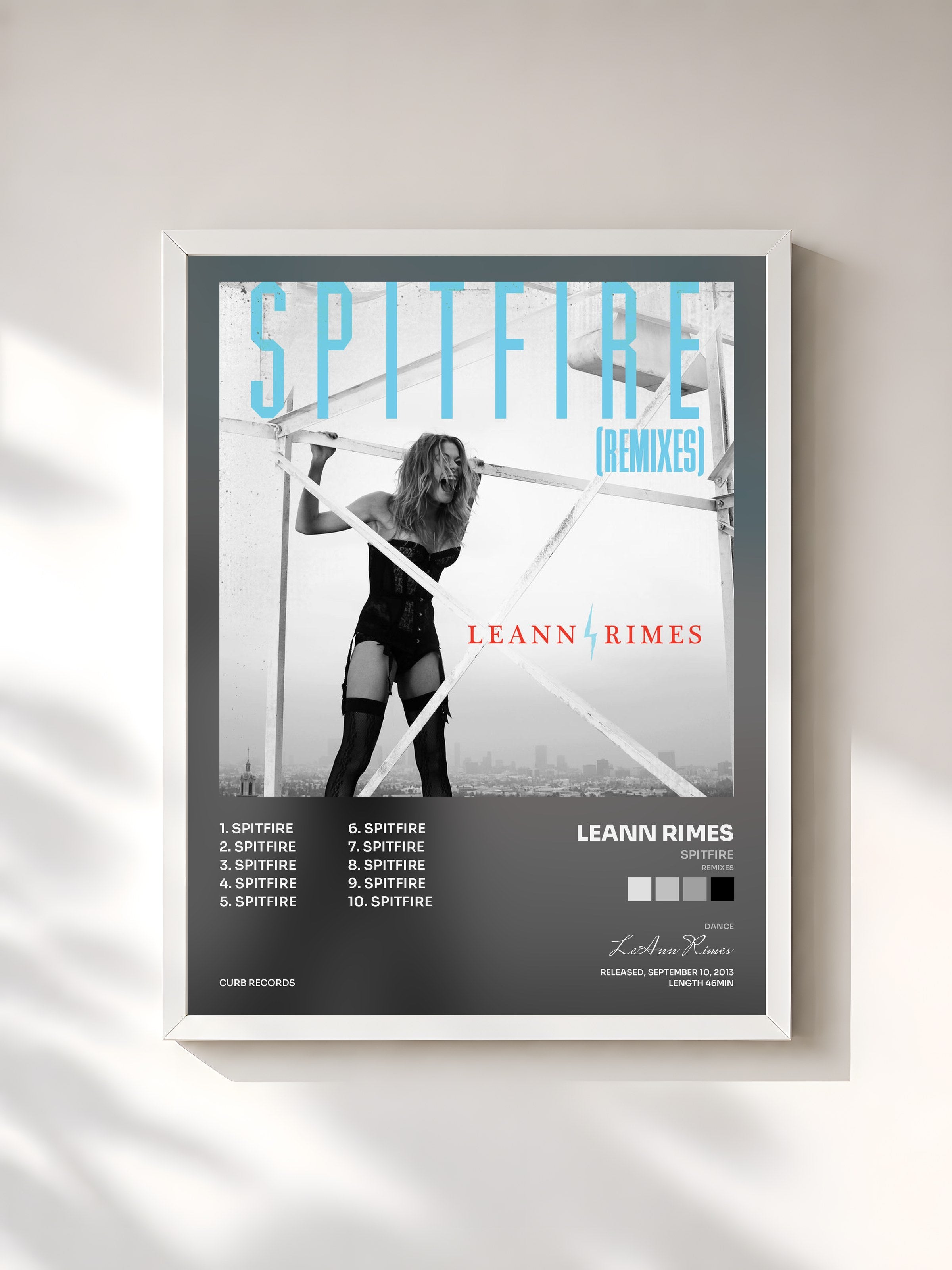 #blanc Tableau de l'album Spitfire (Remixes) de LeAnn Rimes, cadre blanc, imprimé et encadré en France