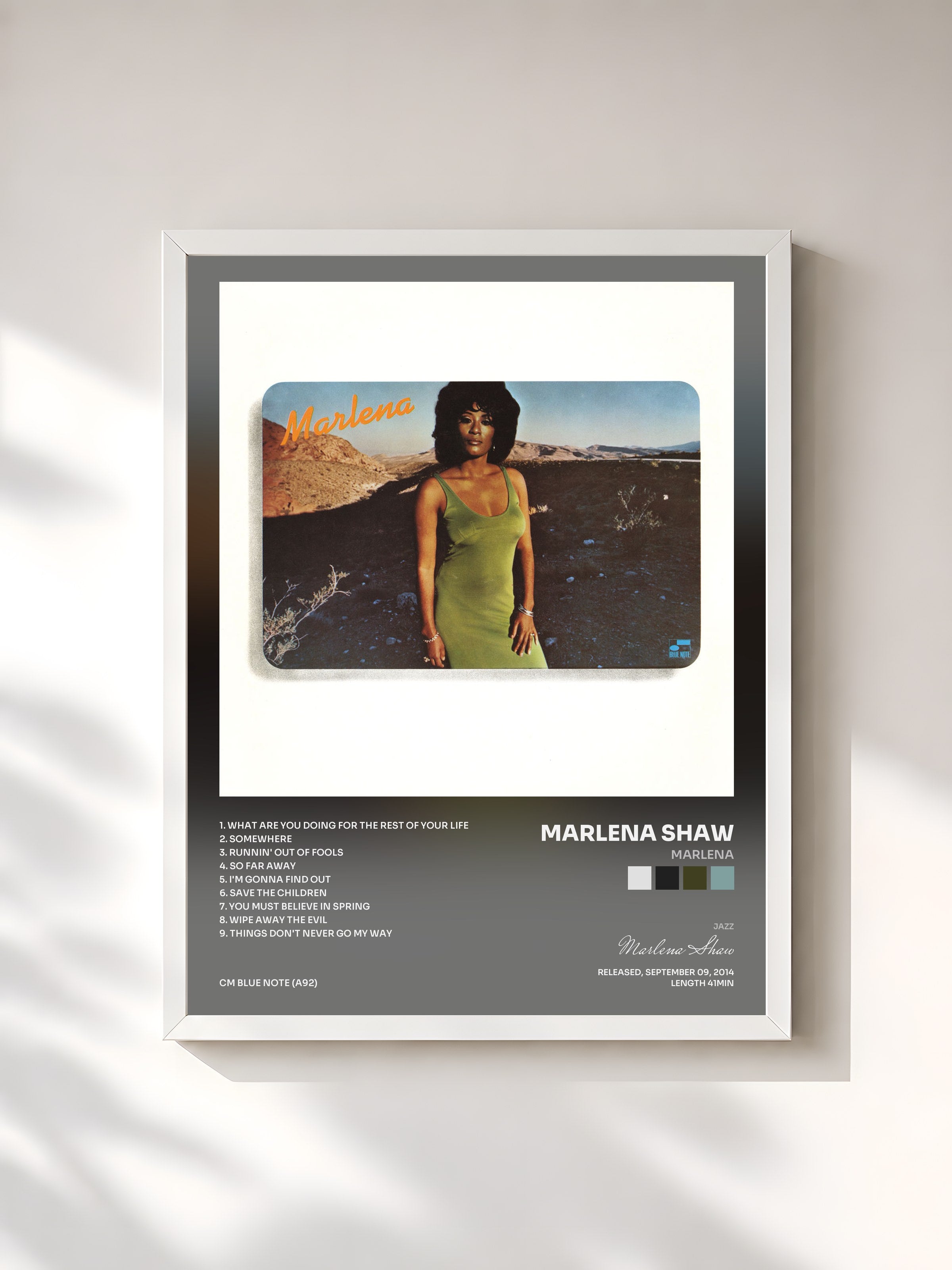 #blanc Tableau de l'album Marlena de Marlena Shaw, cadre blanc, imprimé et encadré en France