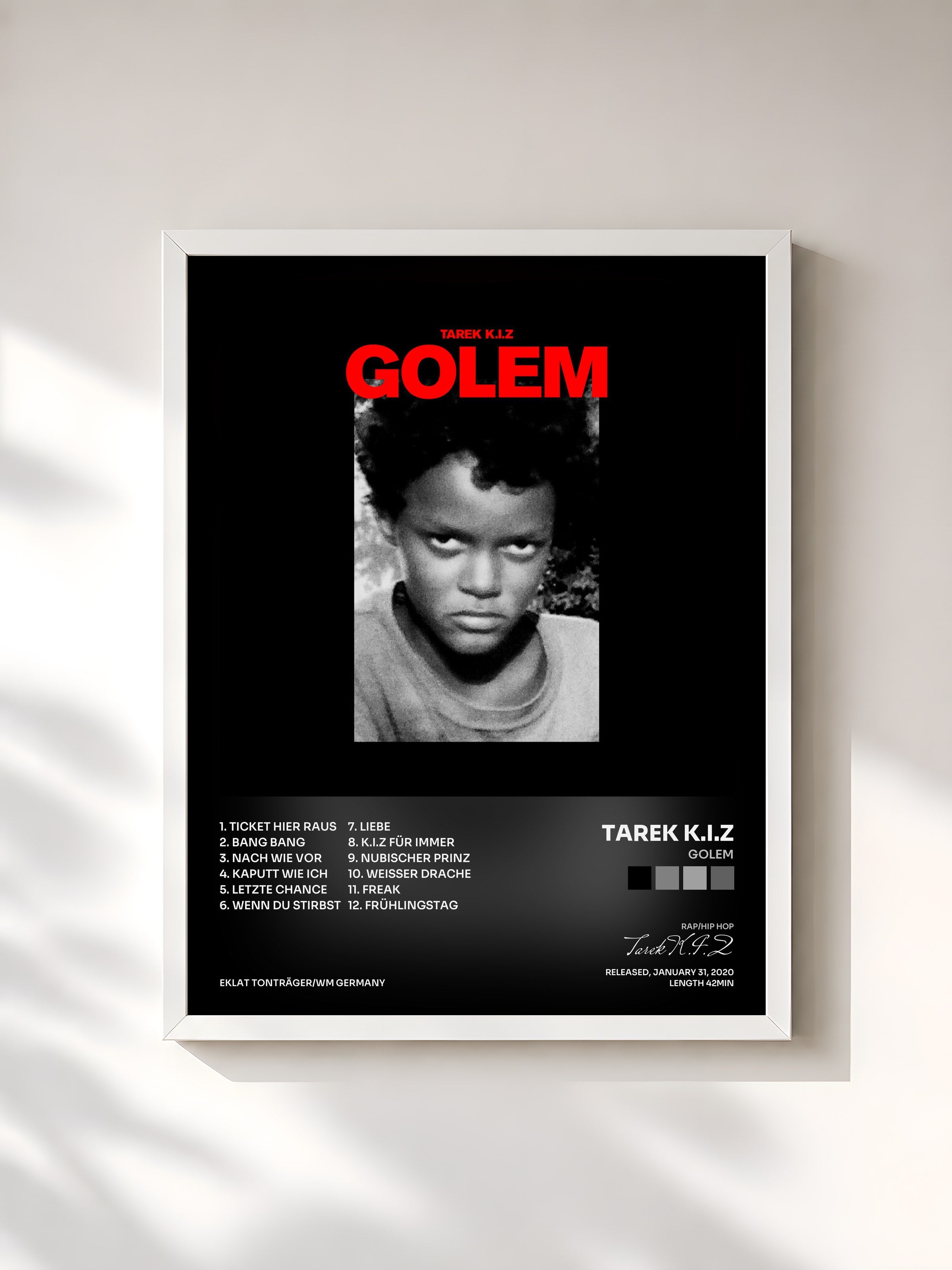 #blanc Tableau de l'album Golem de Tarek K.I.Z, cadre blanc, imprimé et encadré en France