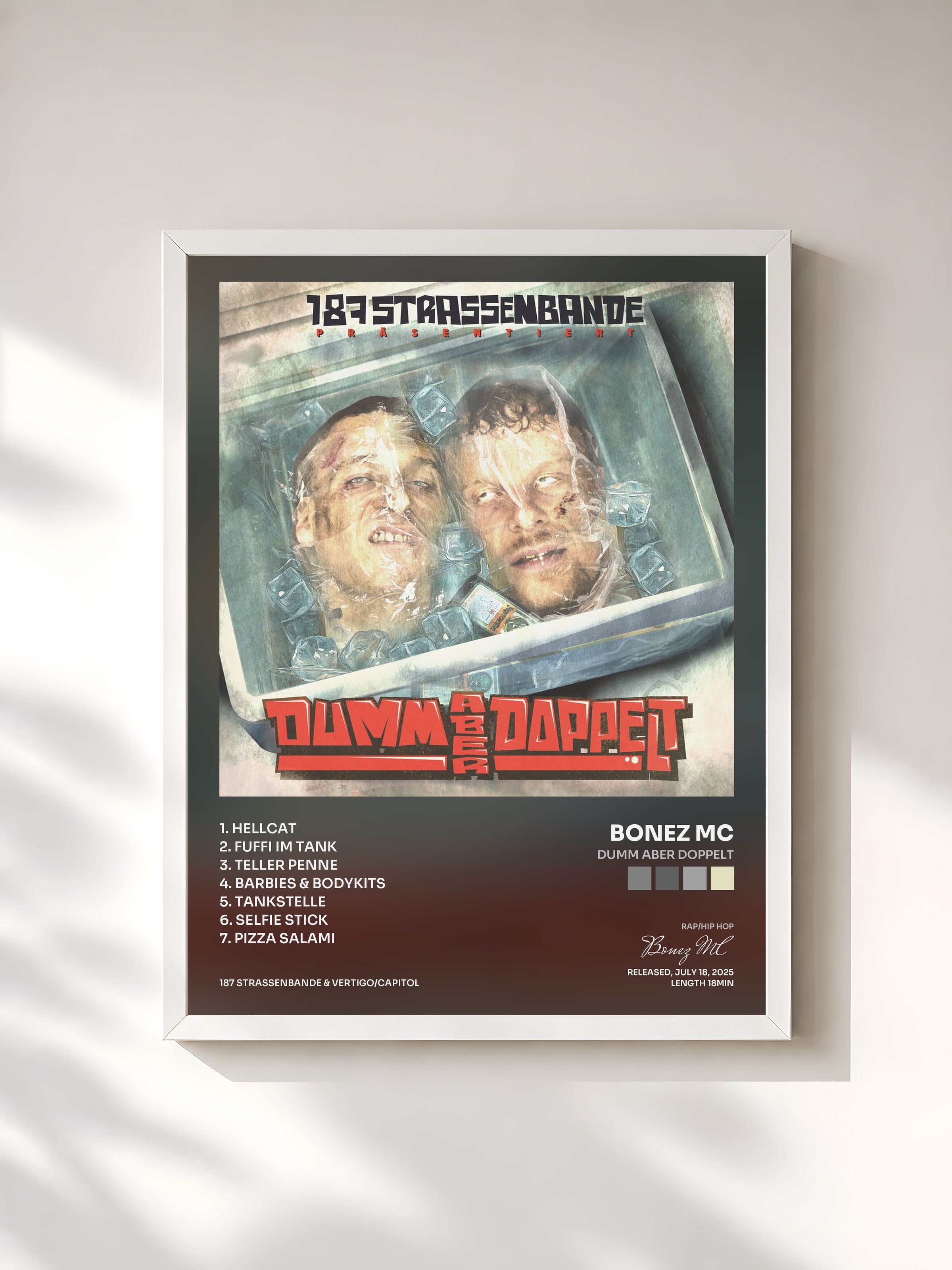 #blanc Tableau de l'album dumm aber doppelt de Bonez MC, cadre blanc, imprimé et encadré en France