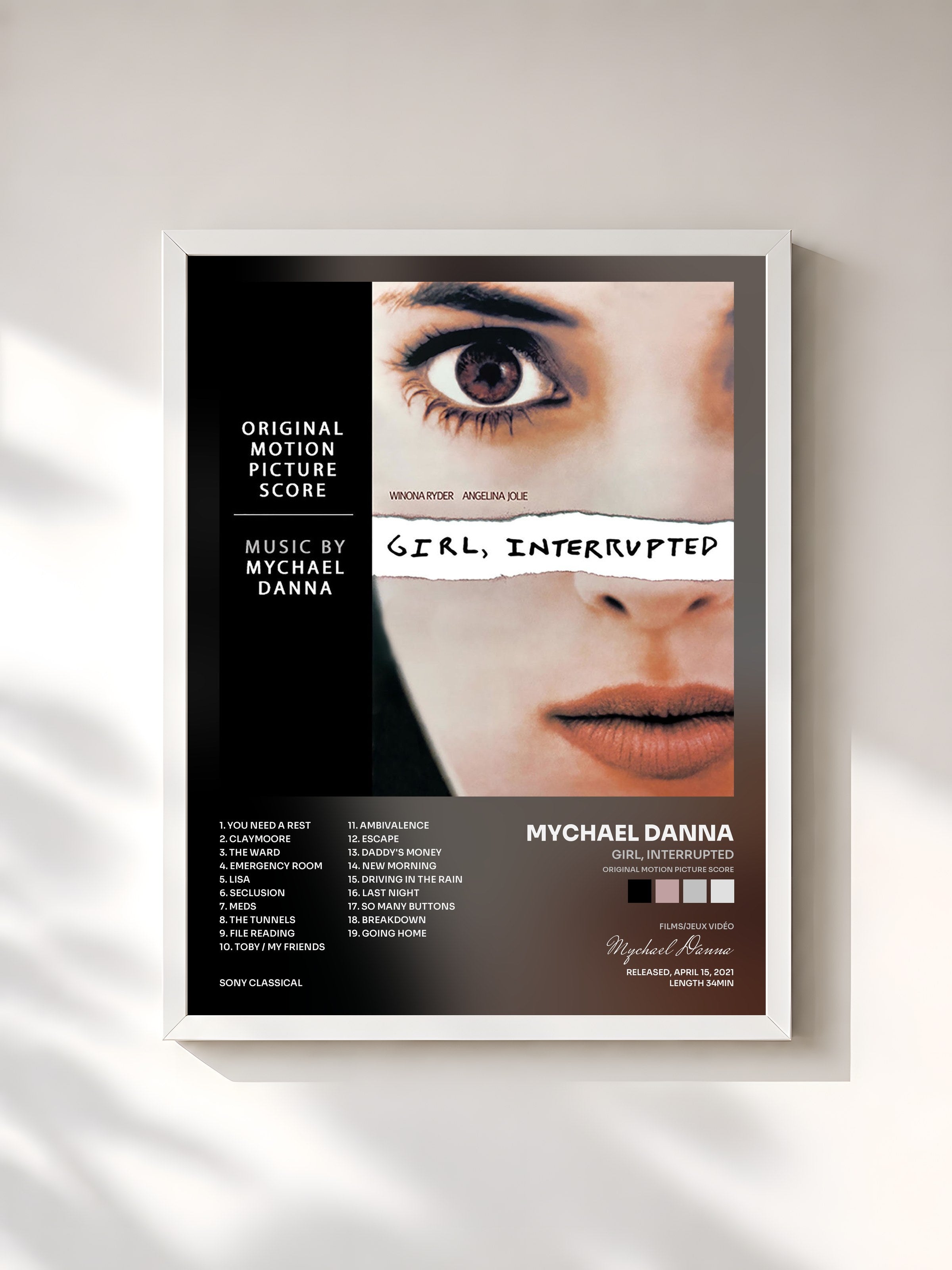 #blanc Tableau de l'album Girl, Interrupted (Original Motion Picture Score) de Mychael Danna, cadre blanc, imprimé et encadré en France