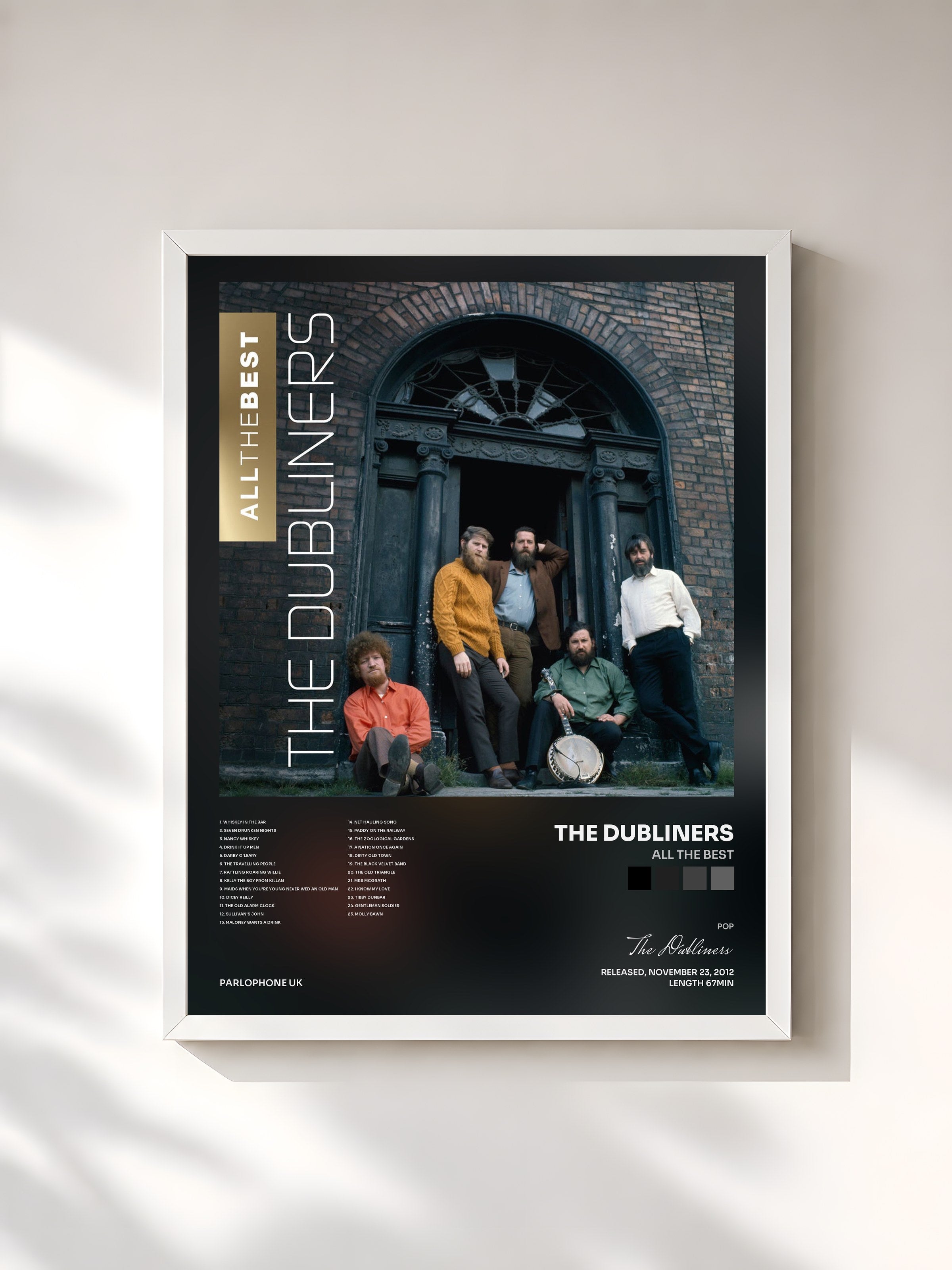 #blanc Tableau de l'album All the Best de The Dubliners, cadre blanc, imprimé et encadré en France