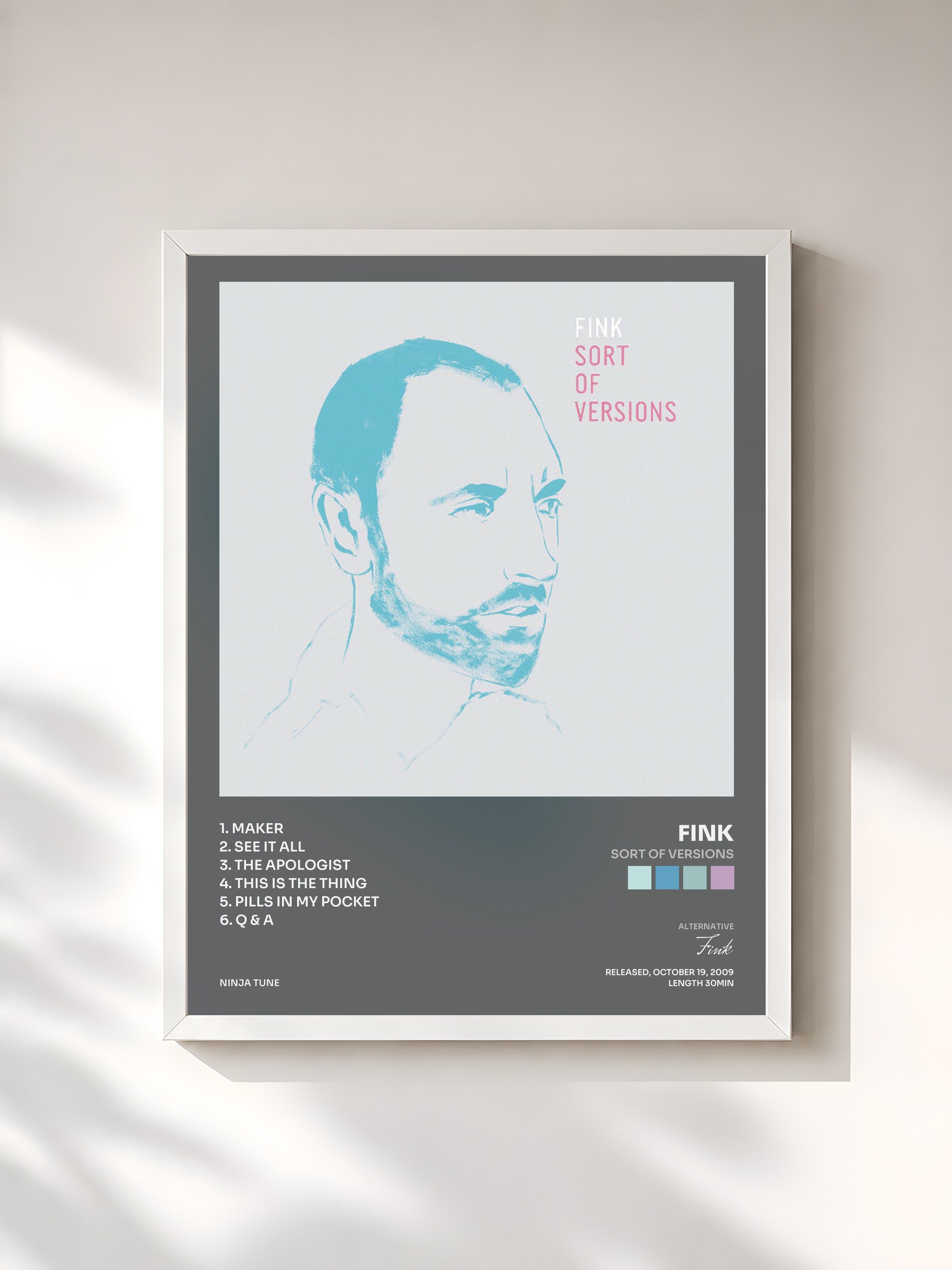 #blanc Tableau de l'album Sort Of Versions de Fink, cadre blanc, imprimé et encadré en France