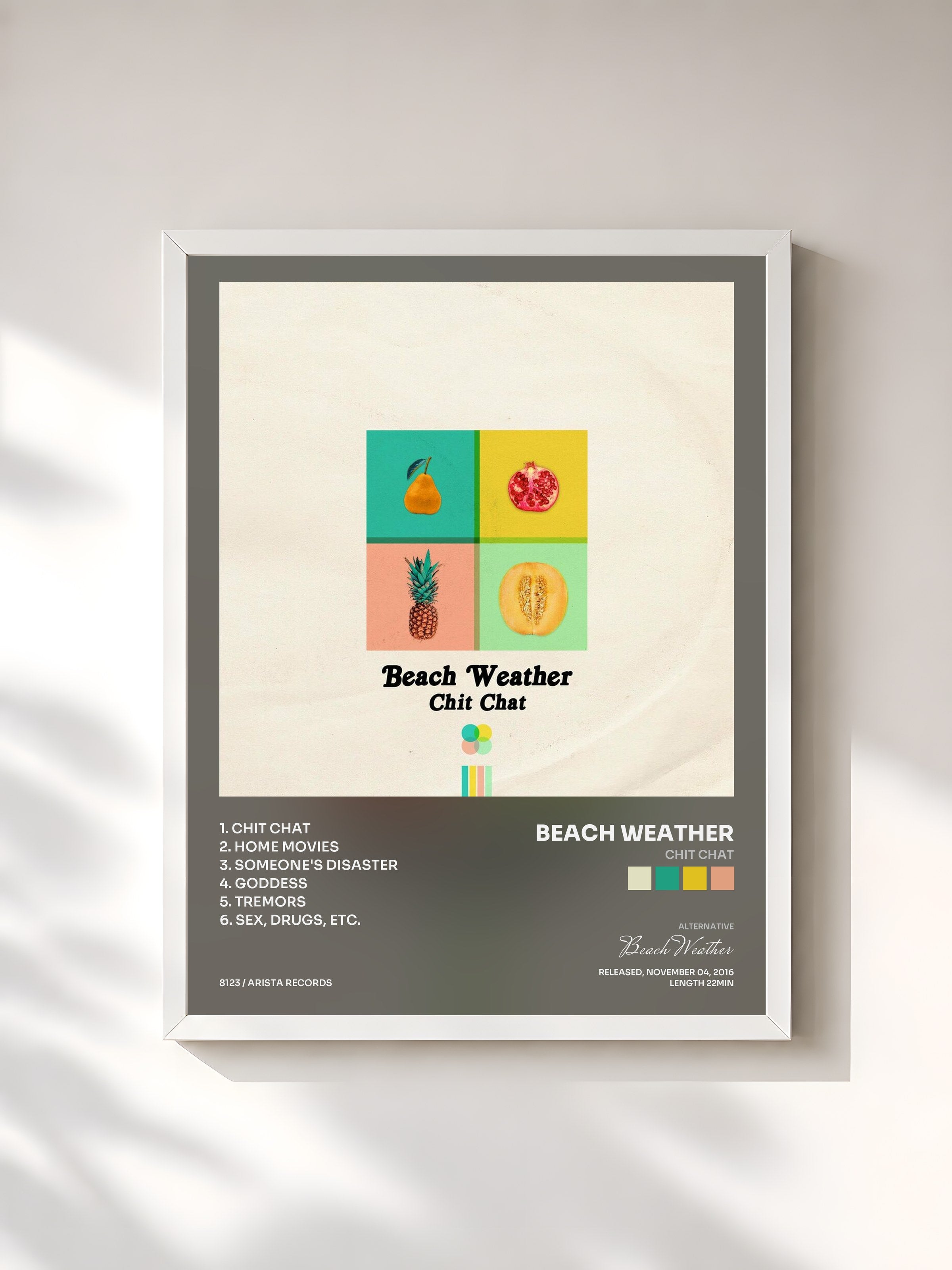 #blanc Tableau de l'album Chit Chat de Beach Weather, cadre blanc, imprimé et encadré en France