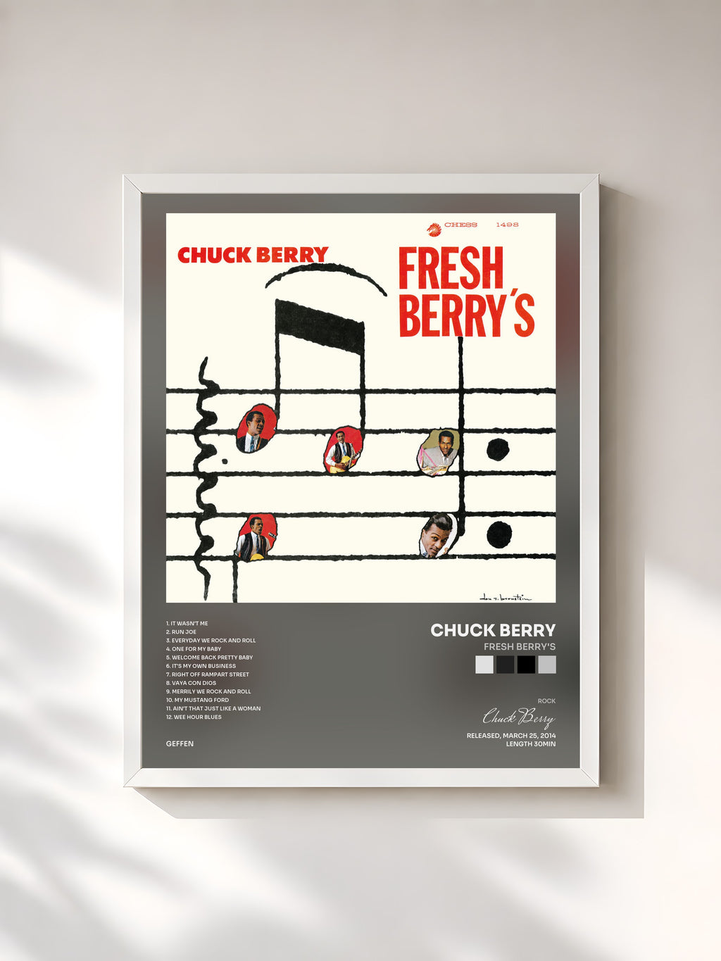 #blanc Tableau de l'album Fresh Berry's de Chuck Berry, cadre blanc, imprimé et encadré en France