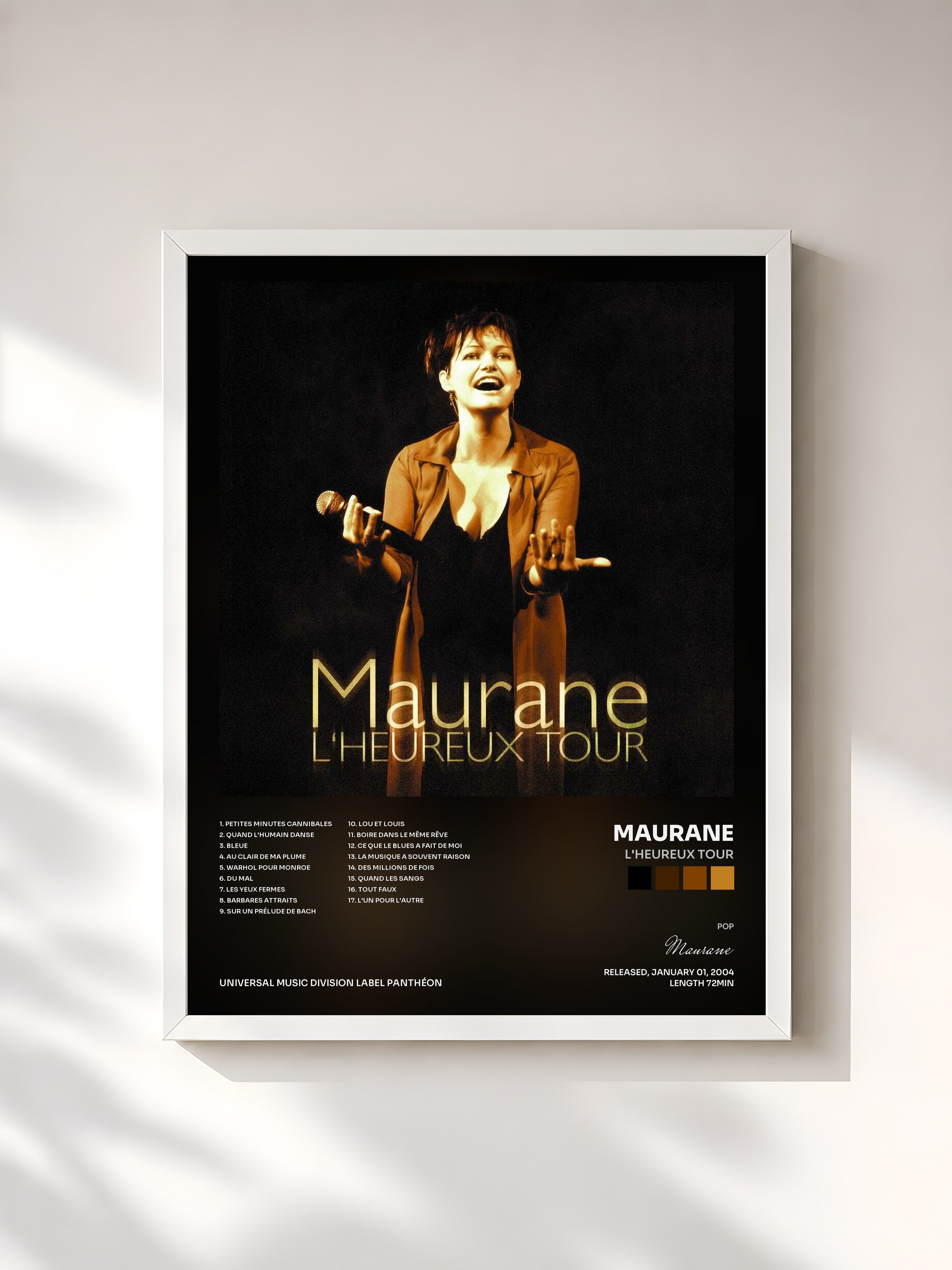 #blanc Tableau de l'album L'Heureux Tour de Maurane, cadre blanc, imprimé et encadré en France