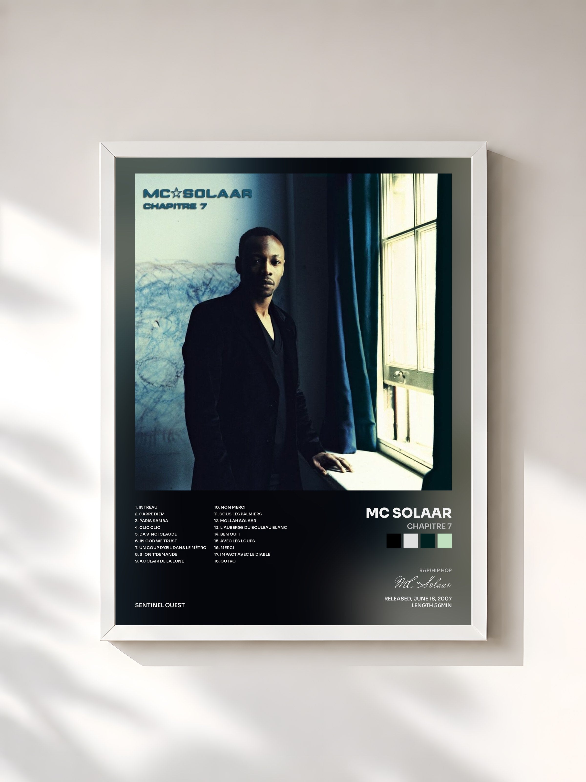 #blanc Tableau de l'album Chapitre 7 de MC Solaar, cadre blanc, imprimé et encadré en France