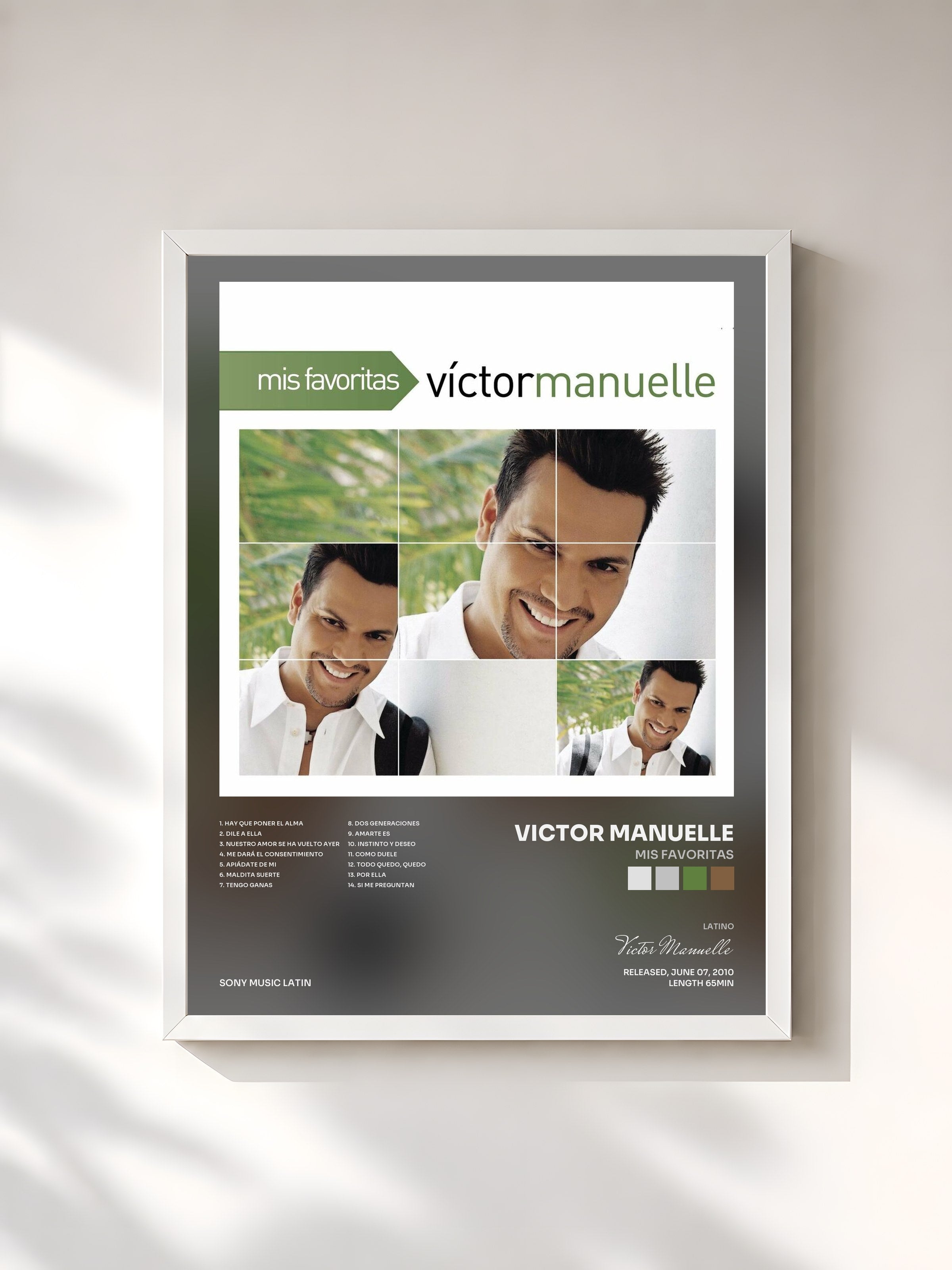 #blanc Tableau de l'album Mis Favoritas de Victor Manuelle, cadre blanc, imprimé et encadré en France