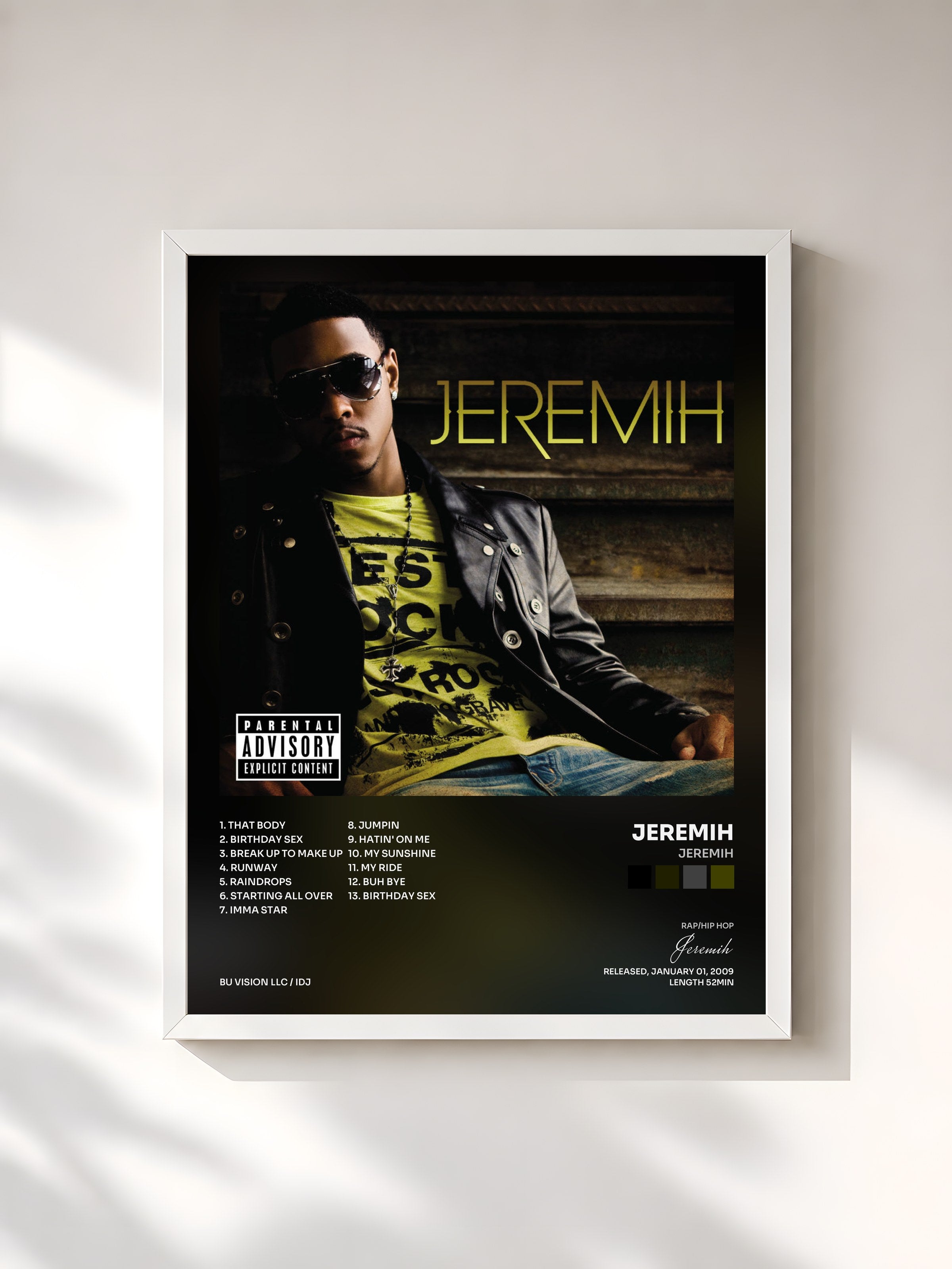 #blanc Tableau de l'album Jeremih de Jeremih, cadre blanc, imprimé et encadré en France