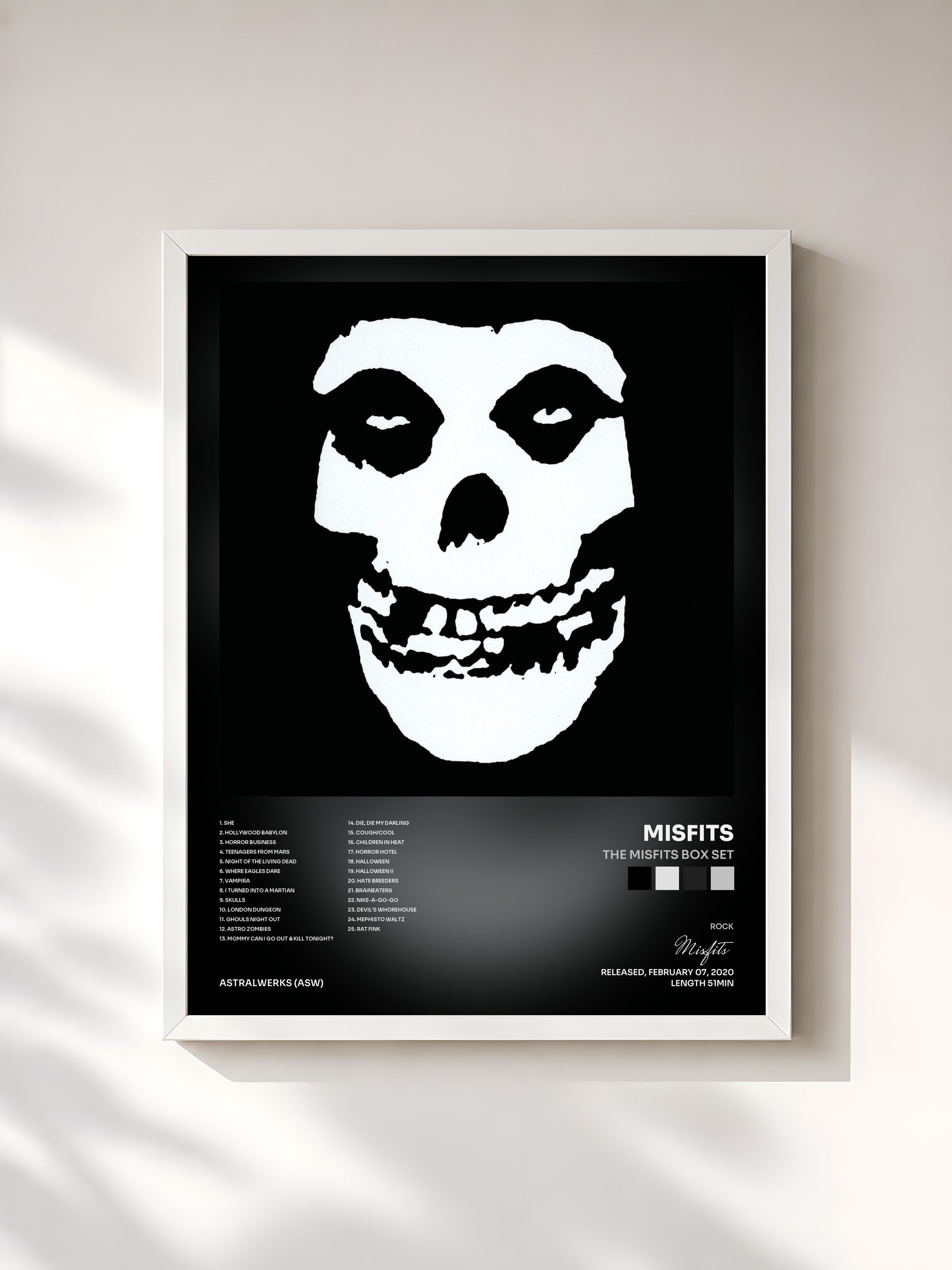 #blanc Tableau de l'album The Misfits Box Set de Misfits, cadre blanc, imprimé et encadré en France