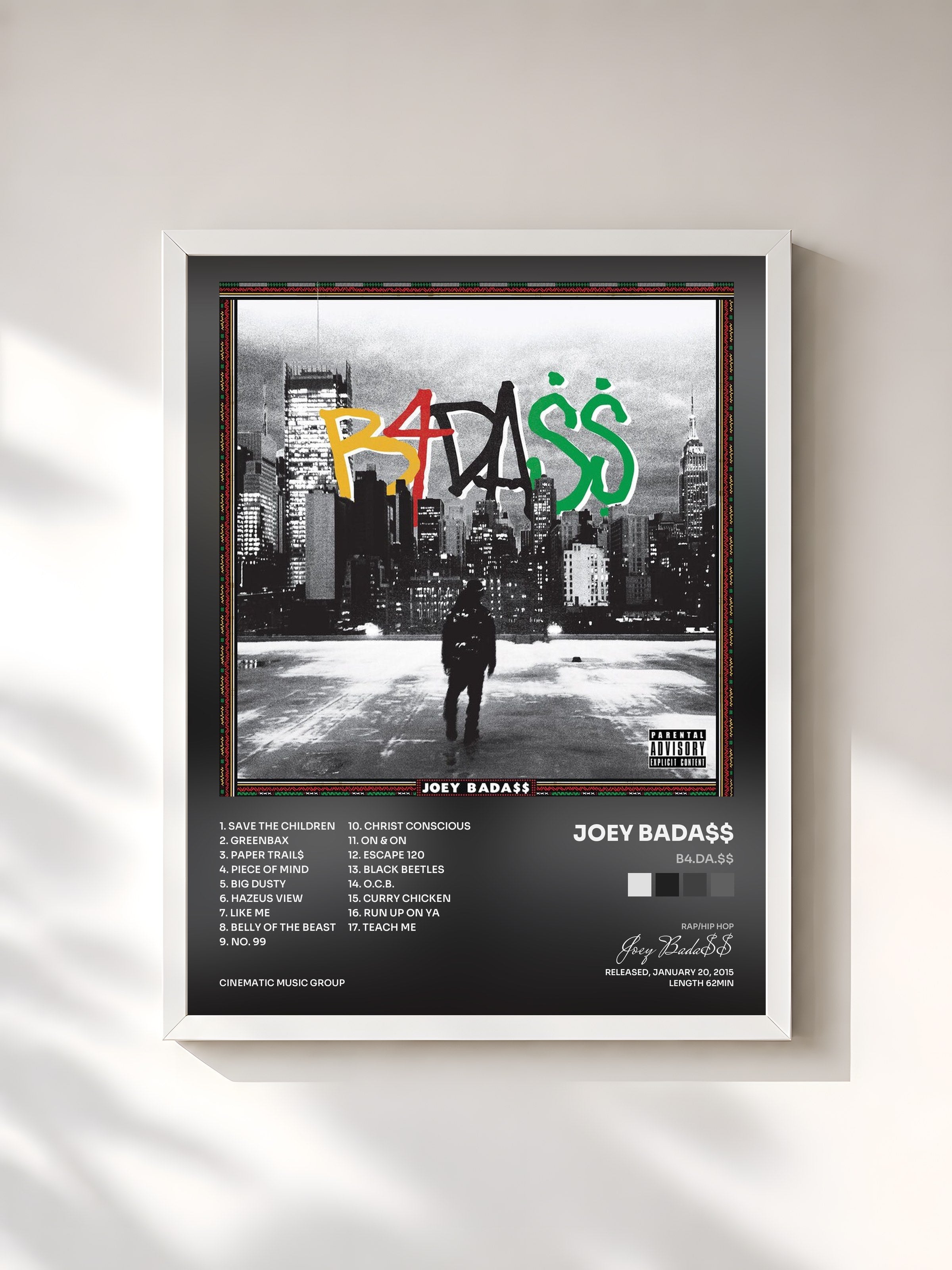 #blanc Tableau de l'album B4.DA.$$ de Joey Bada$$, cadre blanc, imprimé et encadré en France