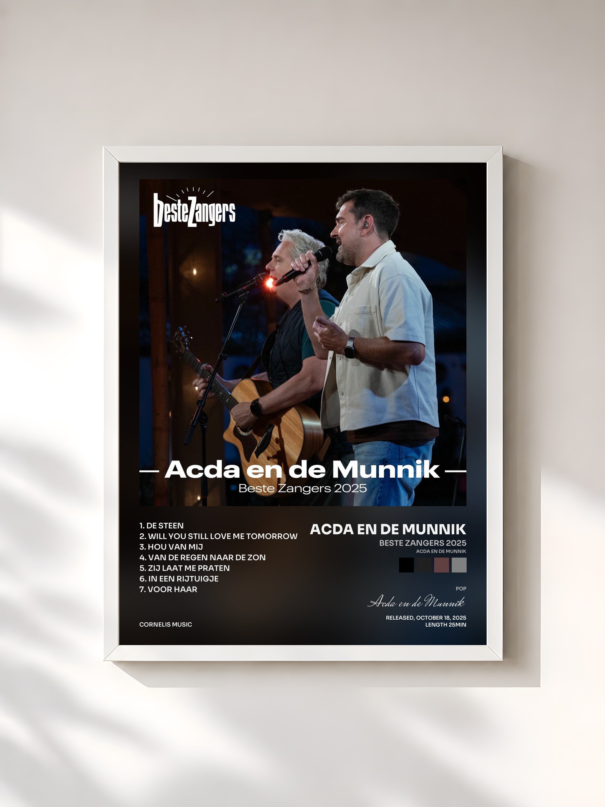 #blanc Tableau de l'album Beste Zangers 2025 (Acda en de Munnik) de Acda en de Munnik, cadre blanc, imprimé et encadré en France
