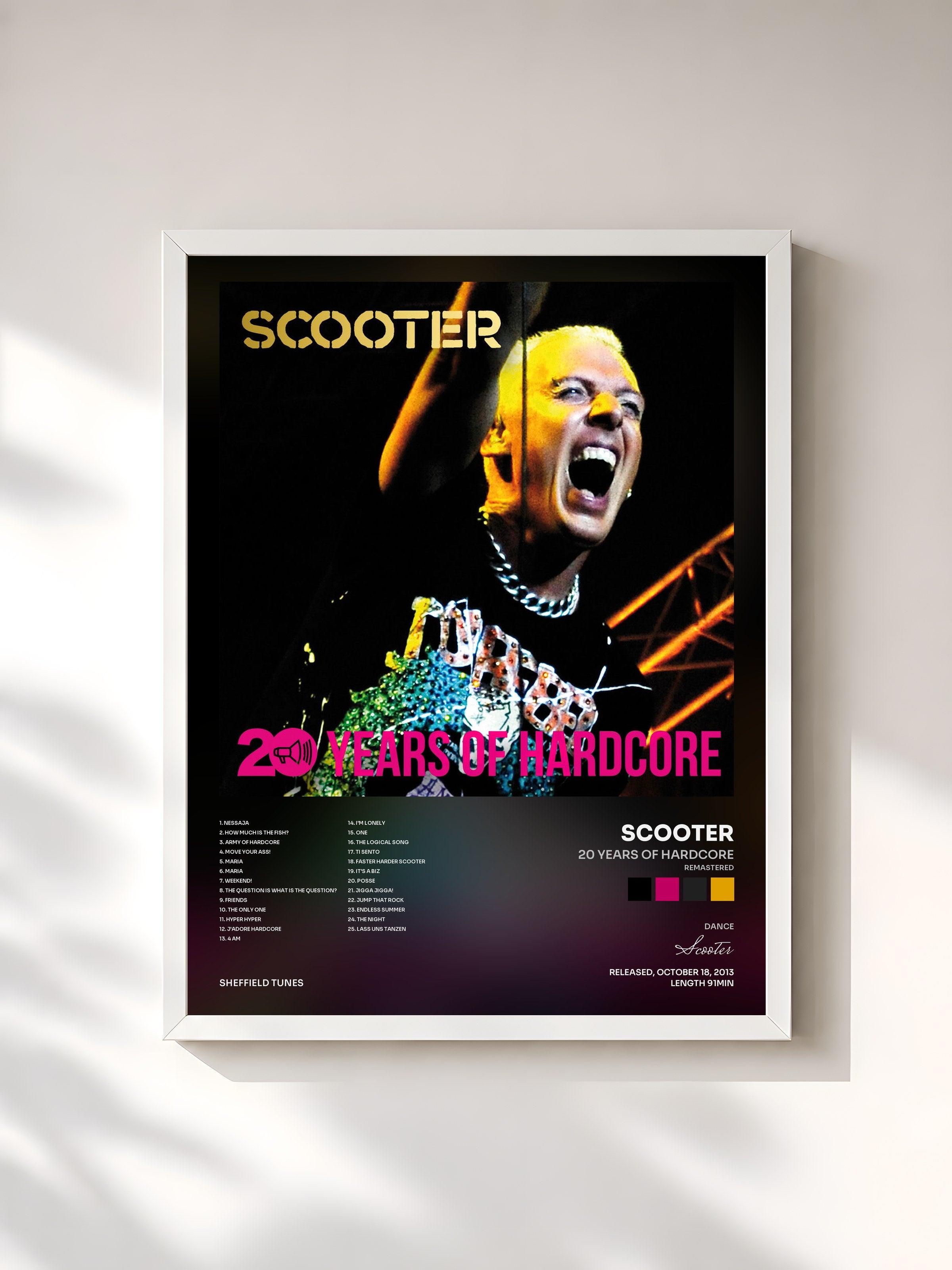 #blanc Tableau de l'album 20 Years Of Hardcore (Remastered) de Scooter, cadre blanc, imprimé et encadré en France