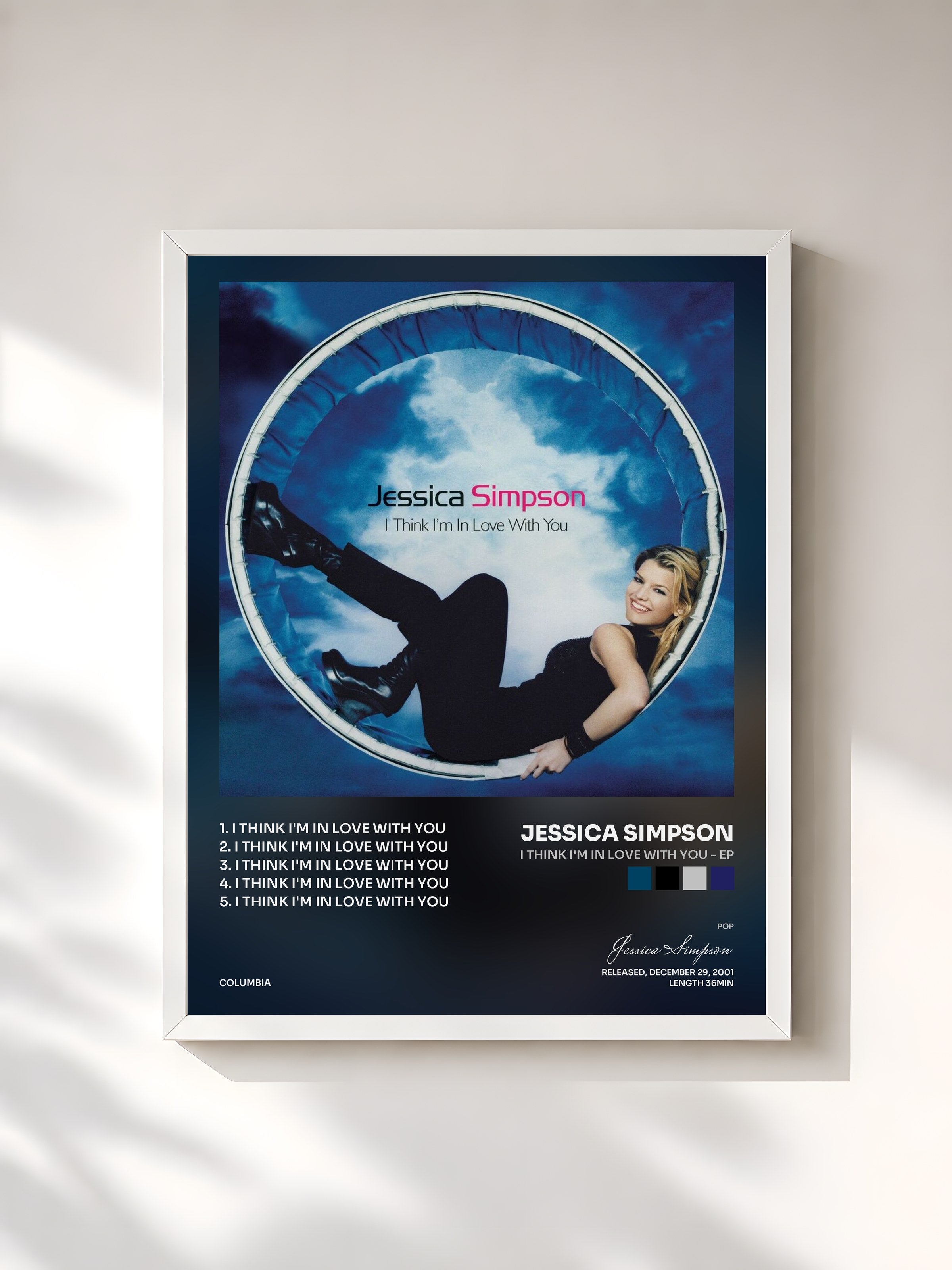 #blanc Tableau de l'album I Think I'm In Love With You - EP de Jessica Simpson, cadre blanc, imprimé et encadré en France