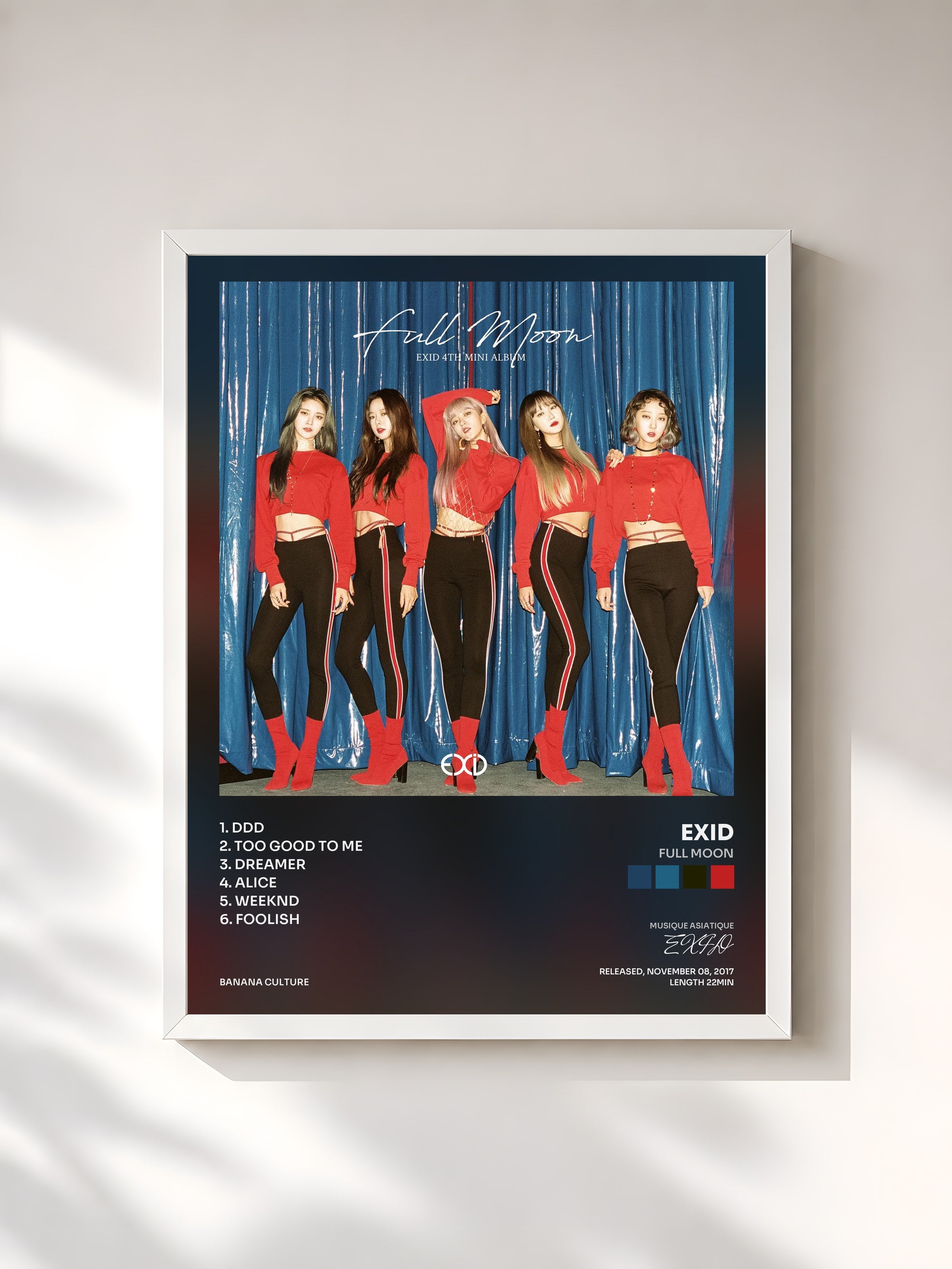 #blanc Tableau de l'album Full Moon de EXID, cadre blanc, imprimé et encadré en France