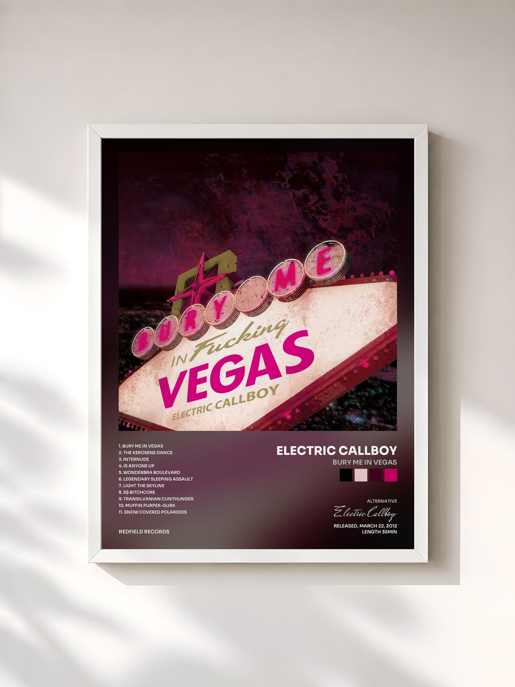#blanc Bury Me in Vegas di Electric Callboy in stampa incorniciata, cornice bianca, stampata e incorniciata in Francia