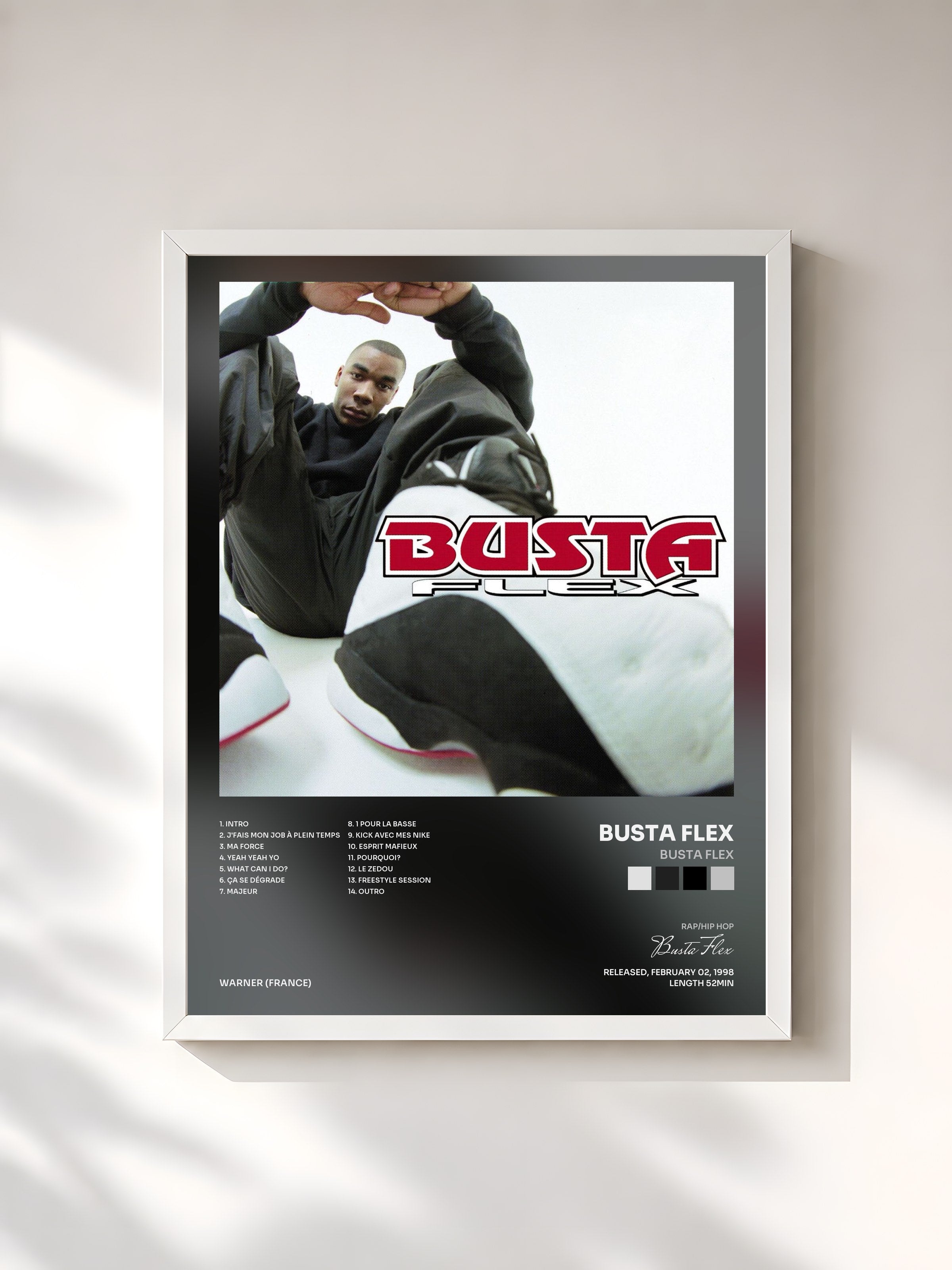 #blanc Tableau de l'album Busta Flex de Busta Flex, cadre blanc, imprimé et encadré en France