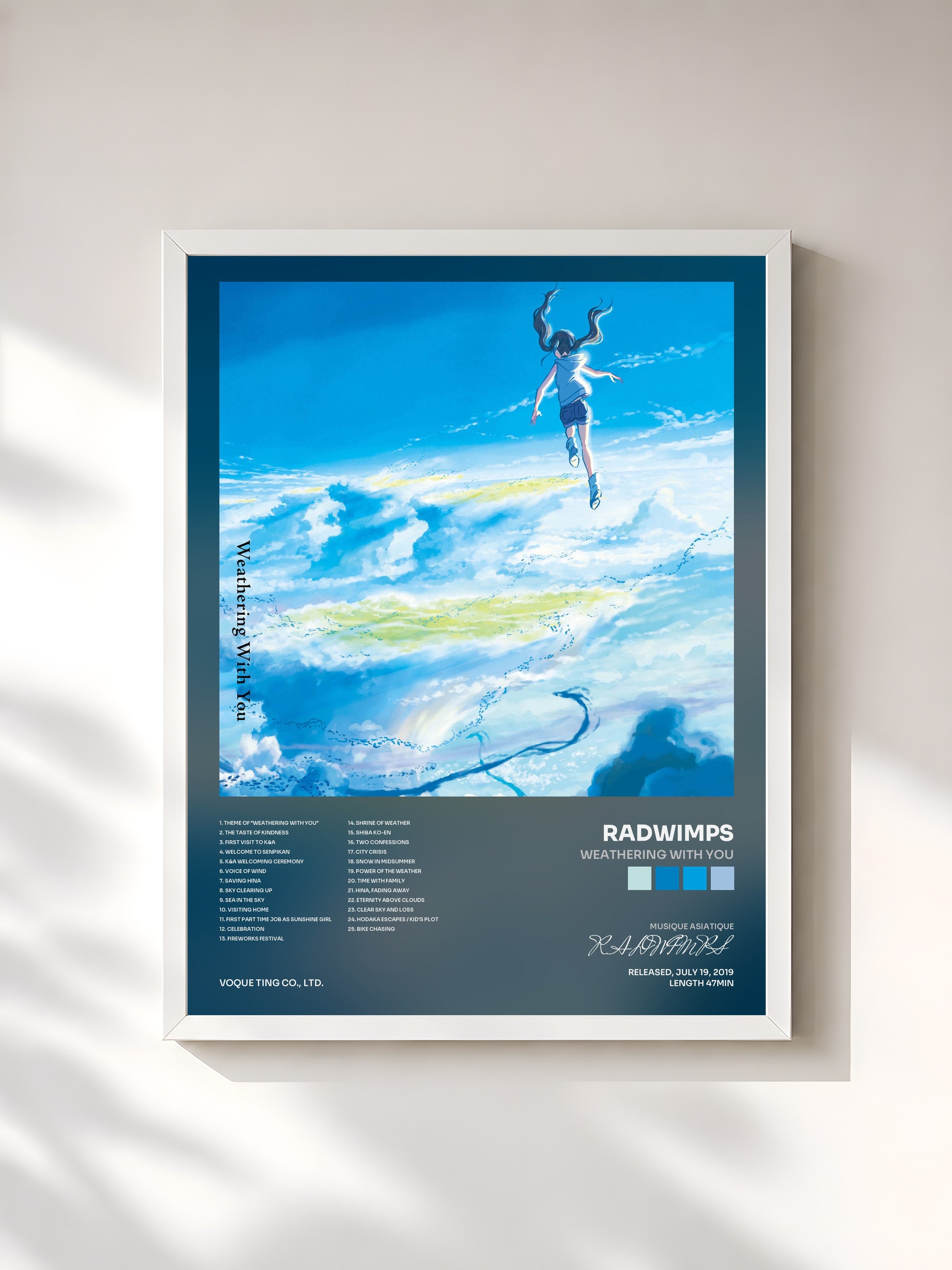 #blanc Tableau de l'album Weathering With You de RADWIMPS, cadre blanc, imprimé et encadré en France