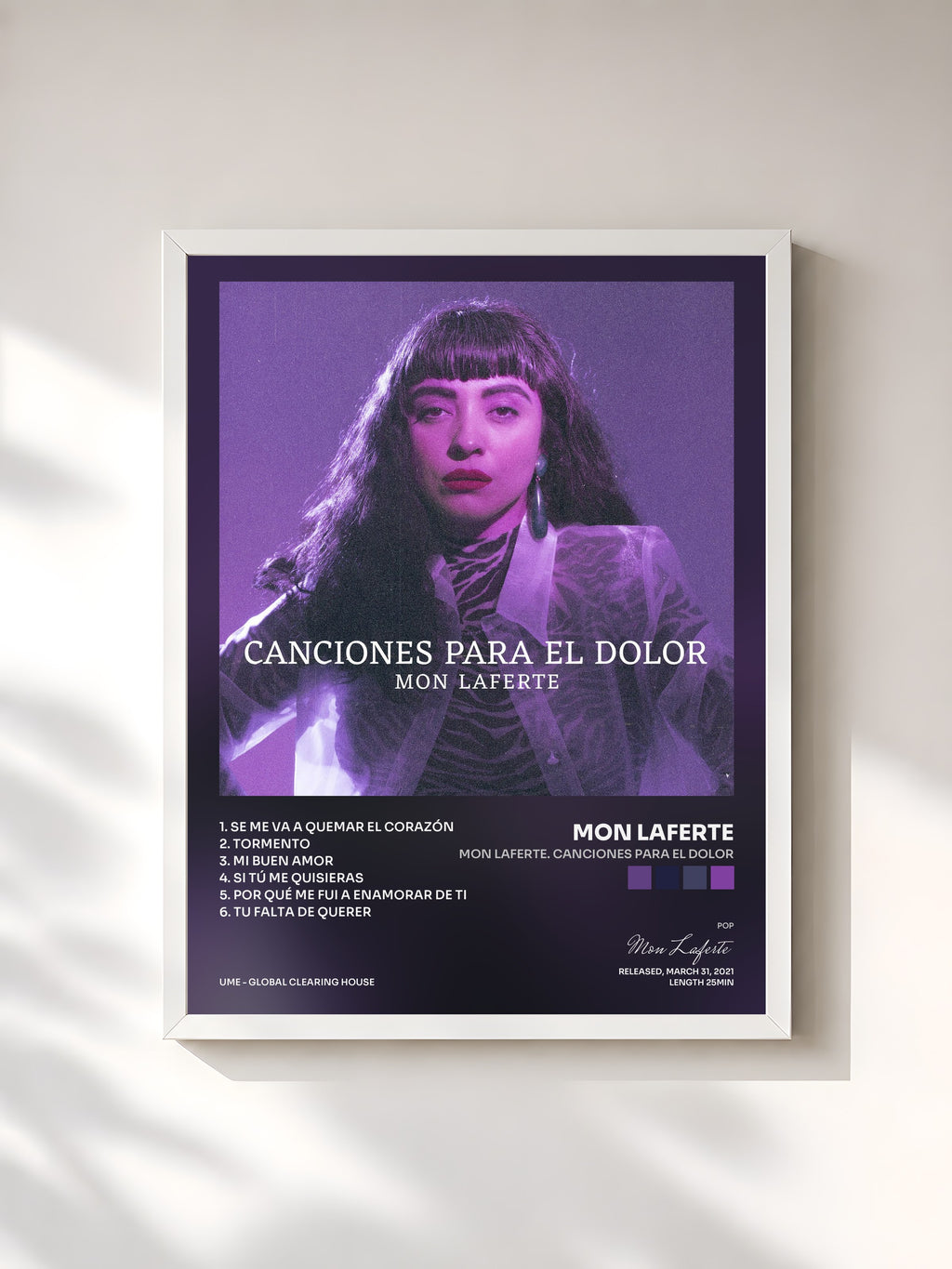 #blanc Tableau de l'album Mon Laferte. Canciones Para El Dolor de Mon Laferte, cadre blanc, imprimé et encadré en France