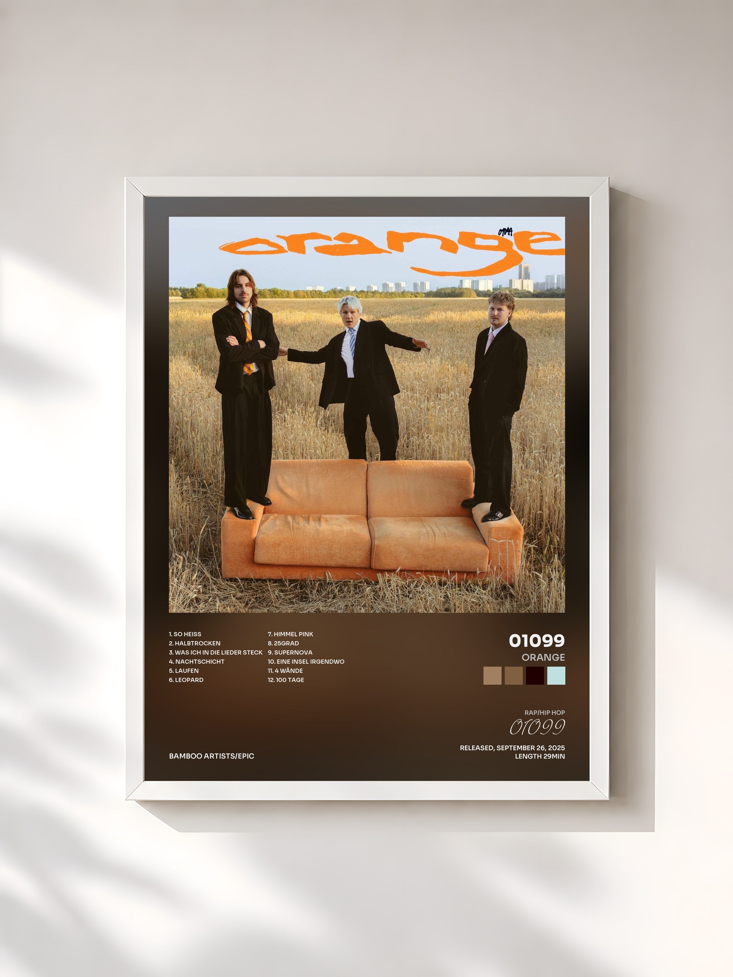 #blanc Tableau de l'album orange de 01099, cadre blanc, imprimé et encadré en France