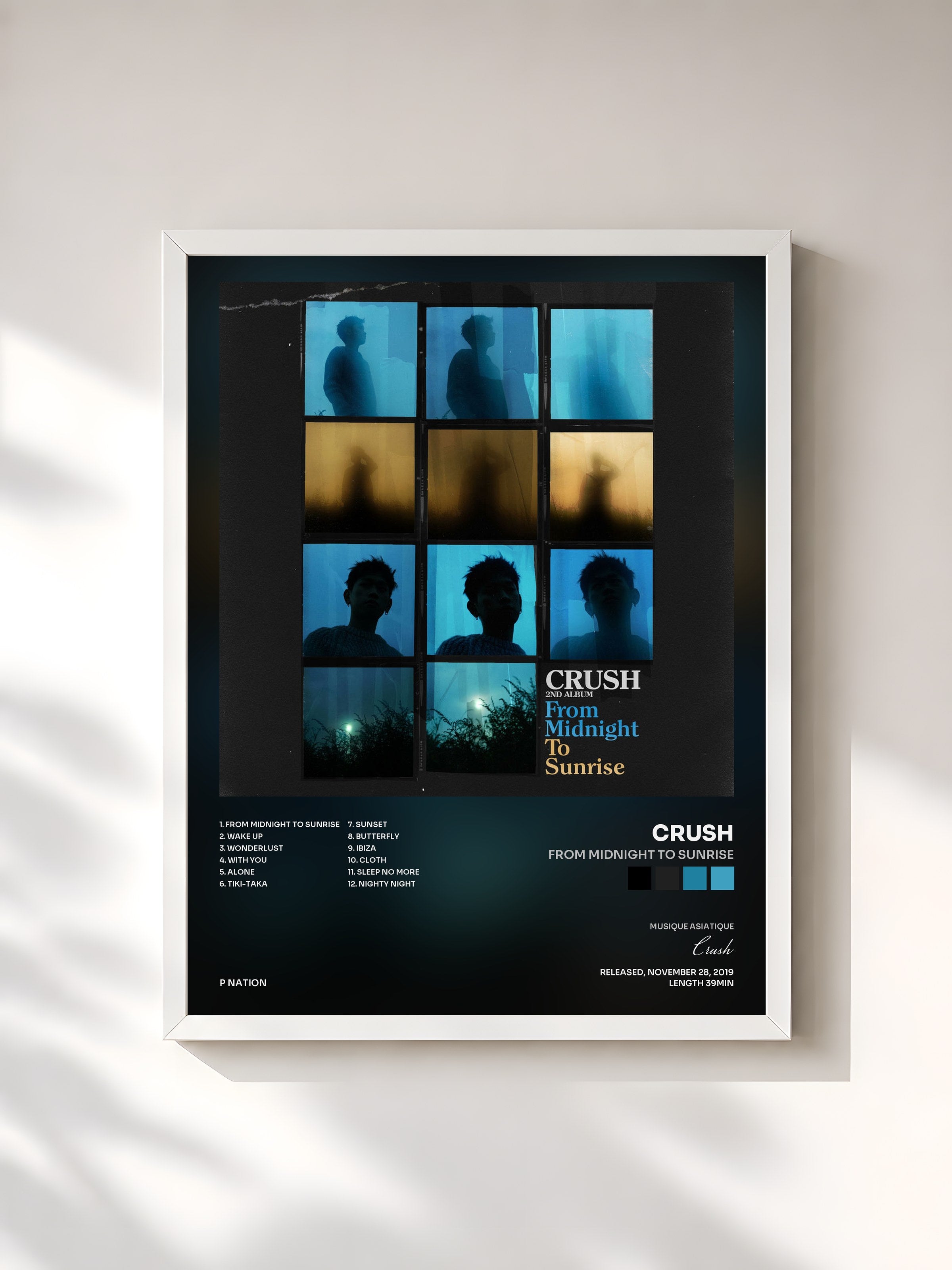 #blanc Tableau de l'album From Midnight To Sunrise de Crush, cadre blanc, imprimé et encadré en France
