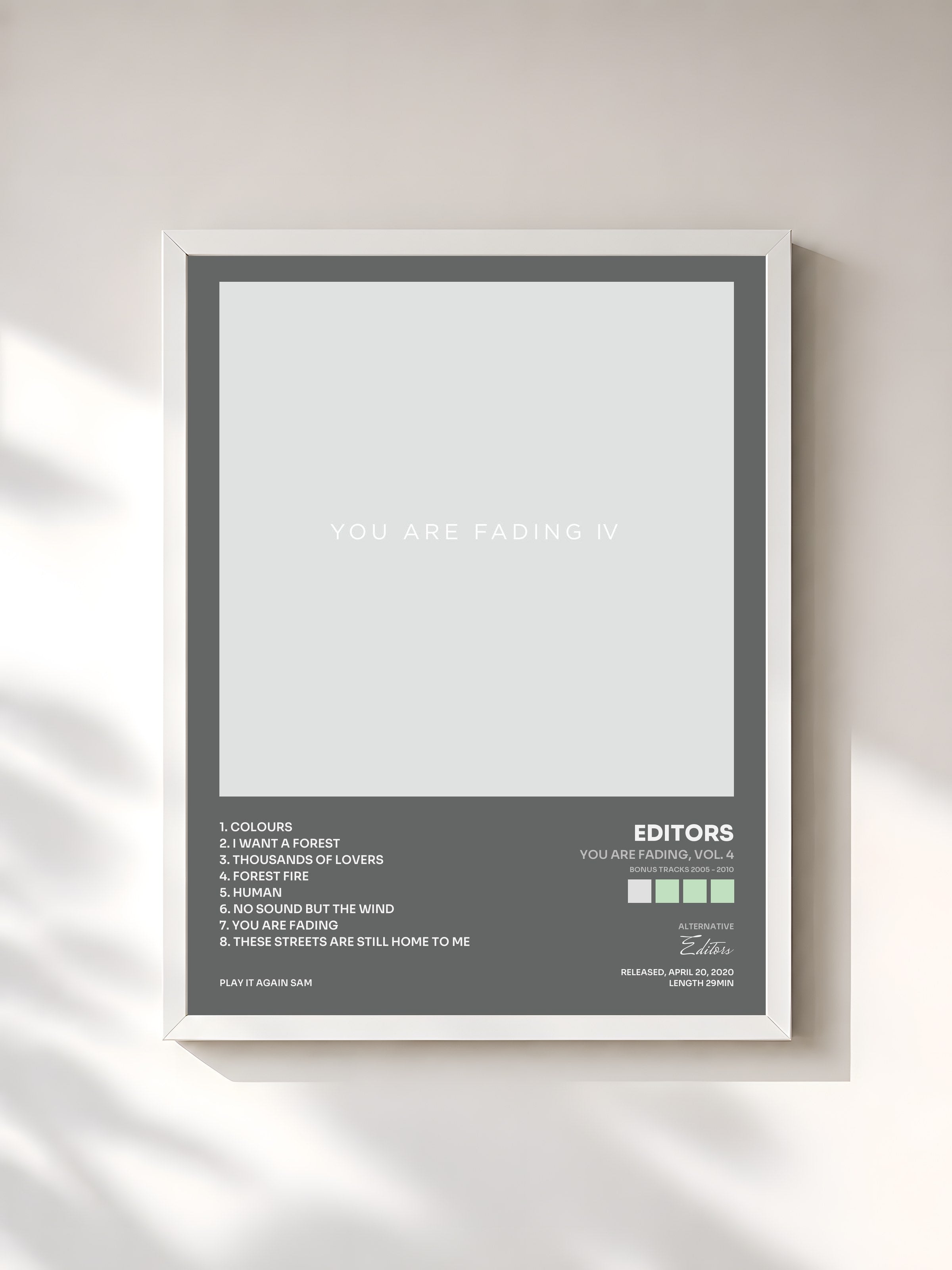 #blanc Tableau de l'album You Are Fading, Vol. 4 (Bonus Tracks 2005 - 2010) de Editors, cadre blanc, imprimé et encadré en France