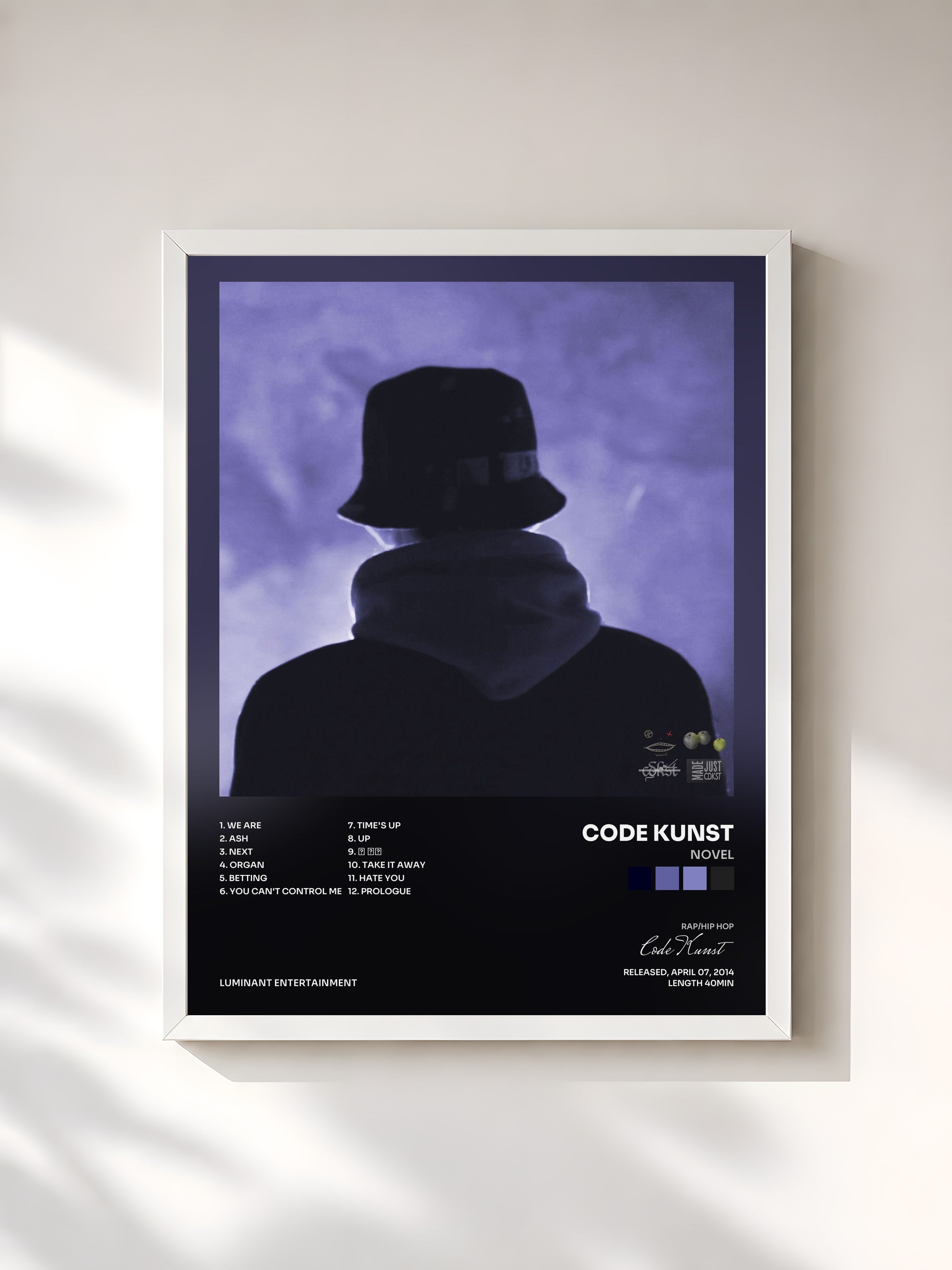 #blanc Tableau de l'album NOVEL de Code Kunst, cadre blanc, imprimé et encadré en France