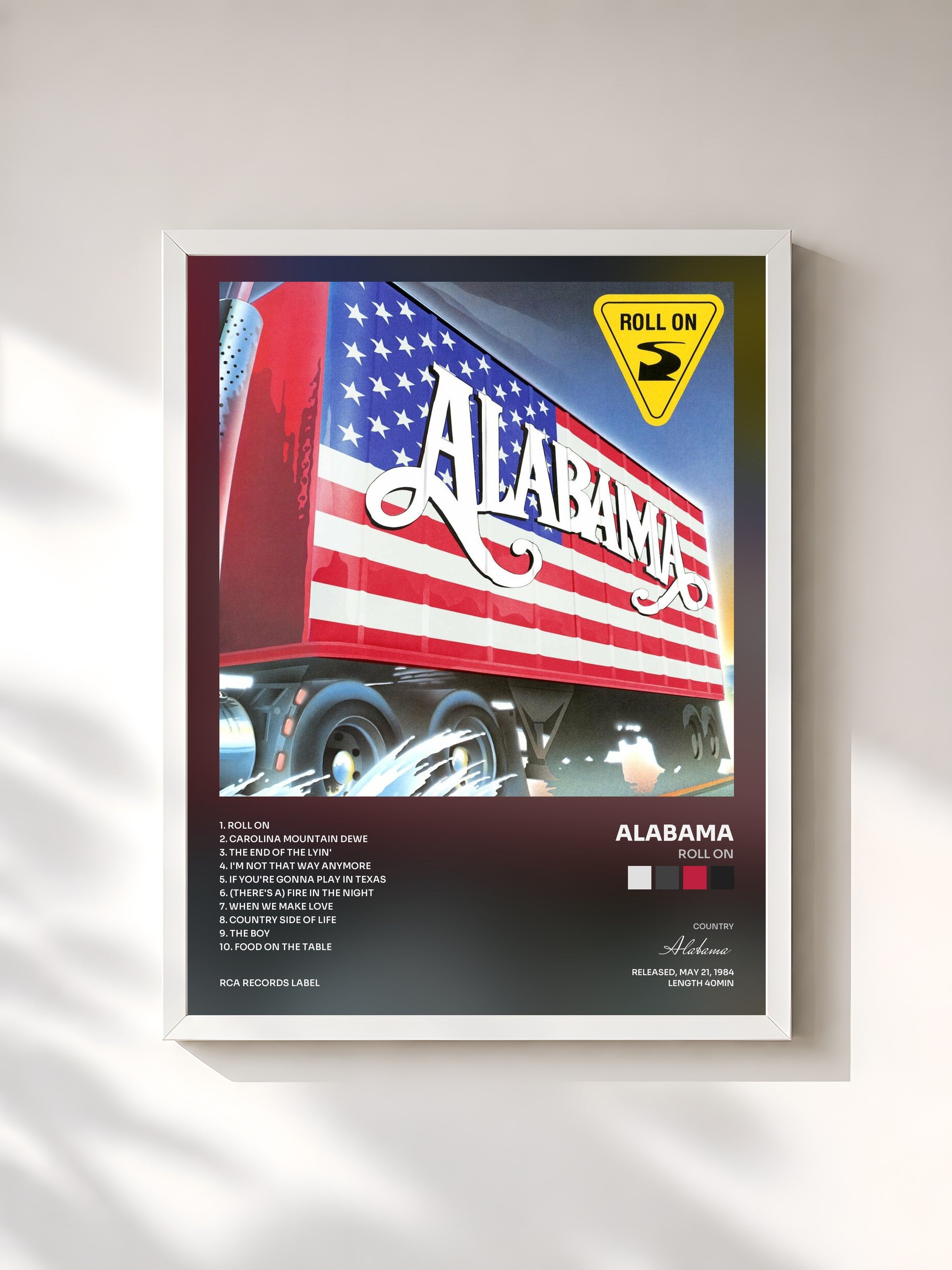 #blanc Tableau de l'album Roll On de Alabama, cadre blanc, imprimé et encadré en France