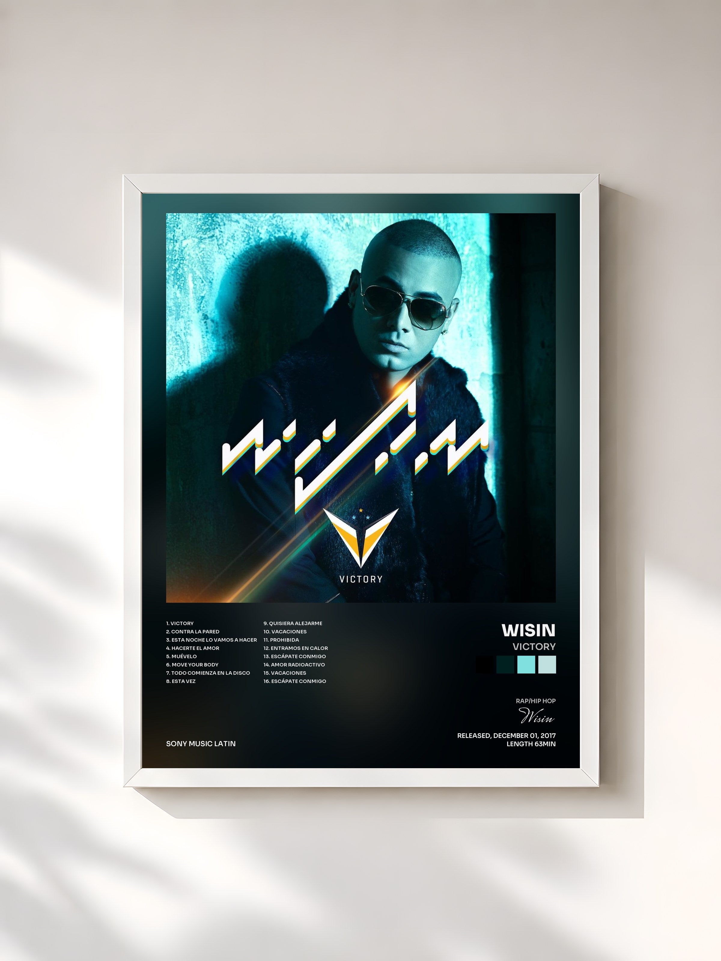 #blanc Tableau de l'album Victory de Wisin, cadre blanc, imprimé et encadré en France