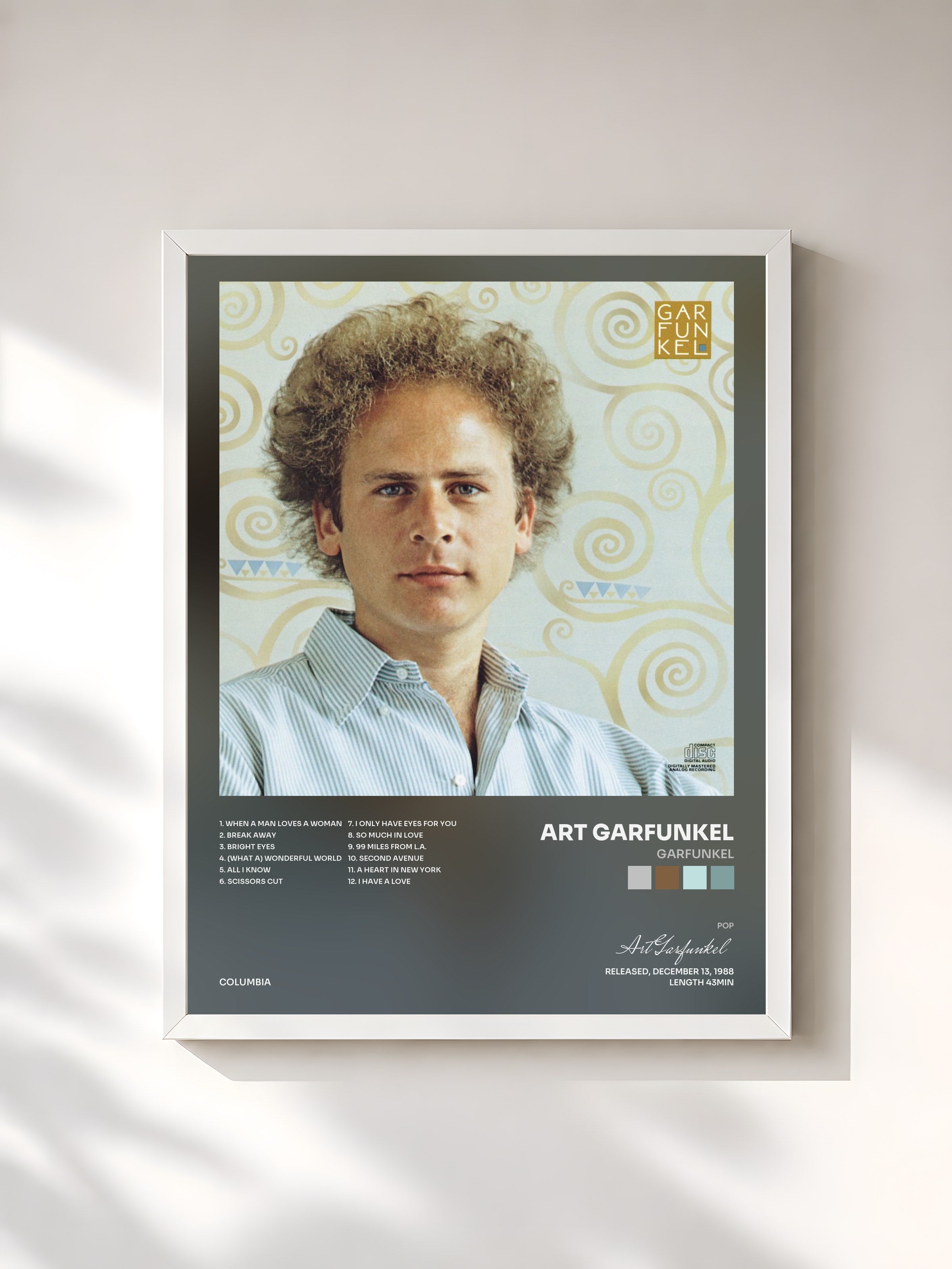 #blanc Tableau de l'album Garfunkel de Art Garfunkel, cadre blanc, imprimé et encadré en France