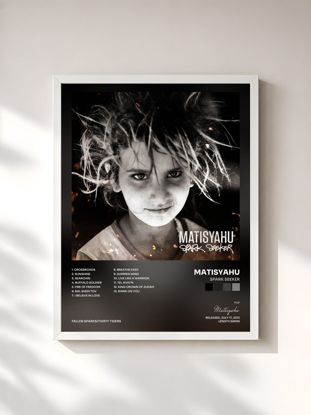 #blanc Spark Seeker by Matisyahu as a framed art print, white frame, printed and framed in France