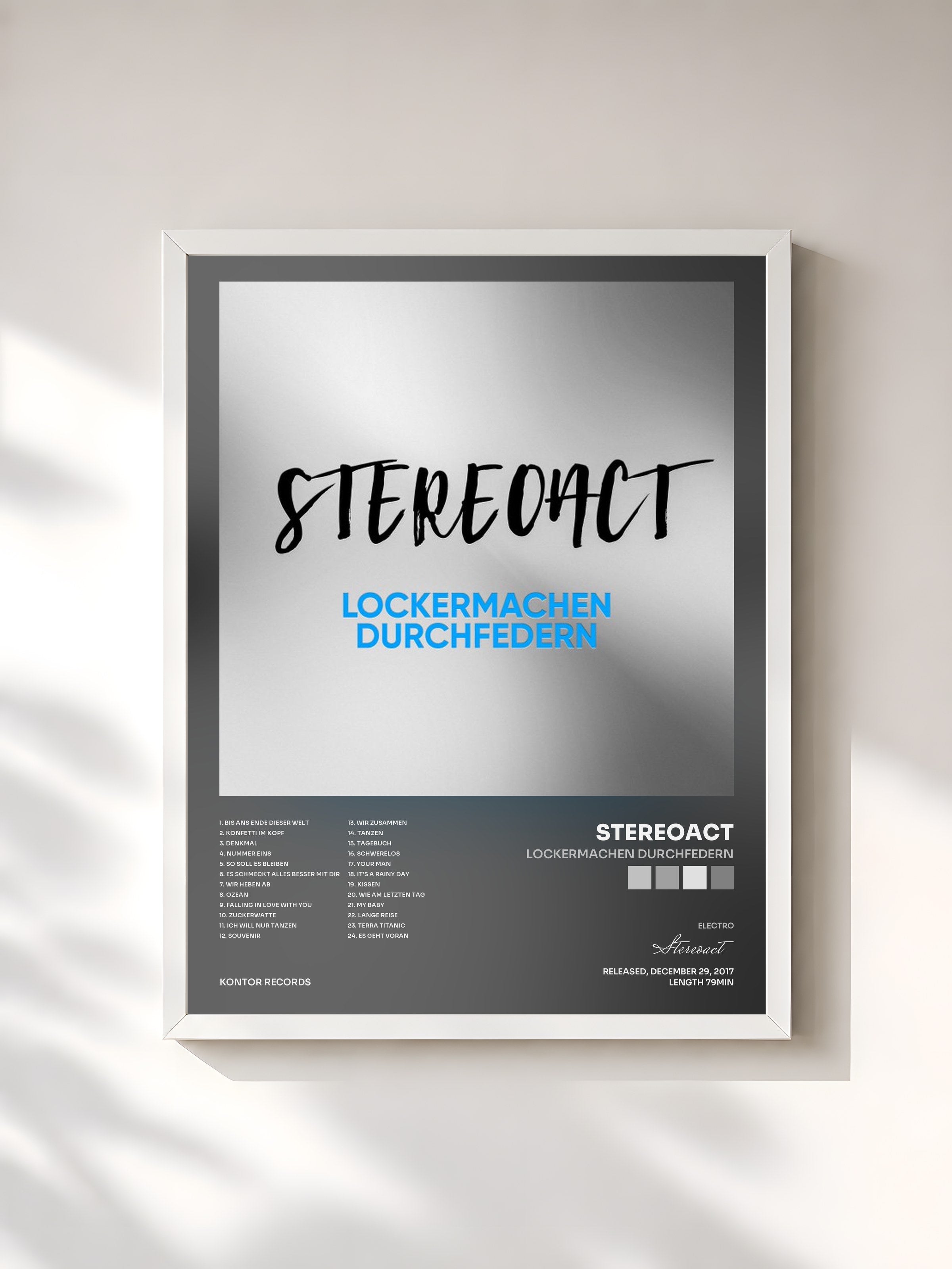 #blanc Tableau de l'album Lockermachen Durchfedern de Stereoact, cadre blanc, imprimé et encadré en France