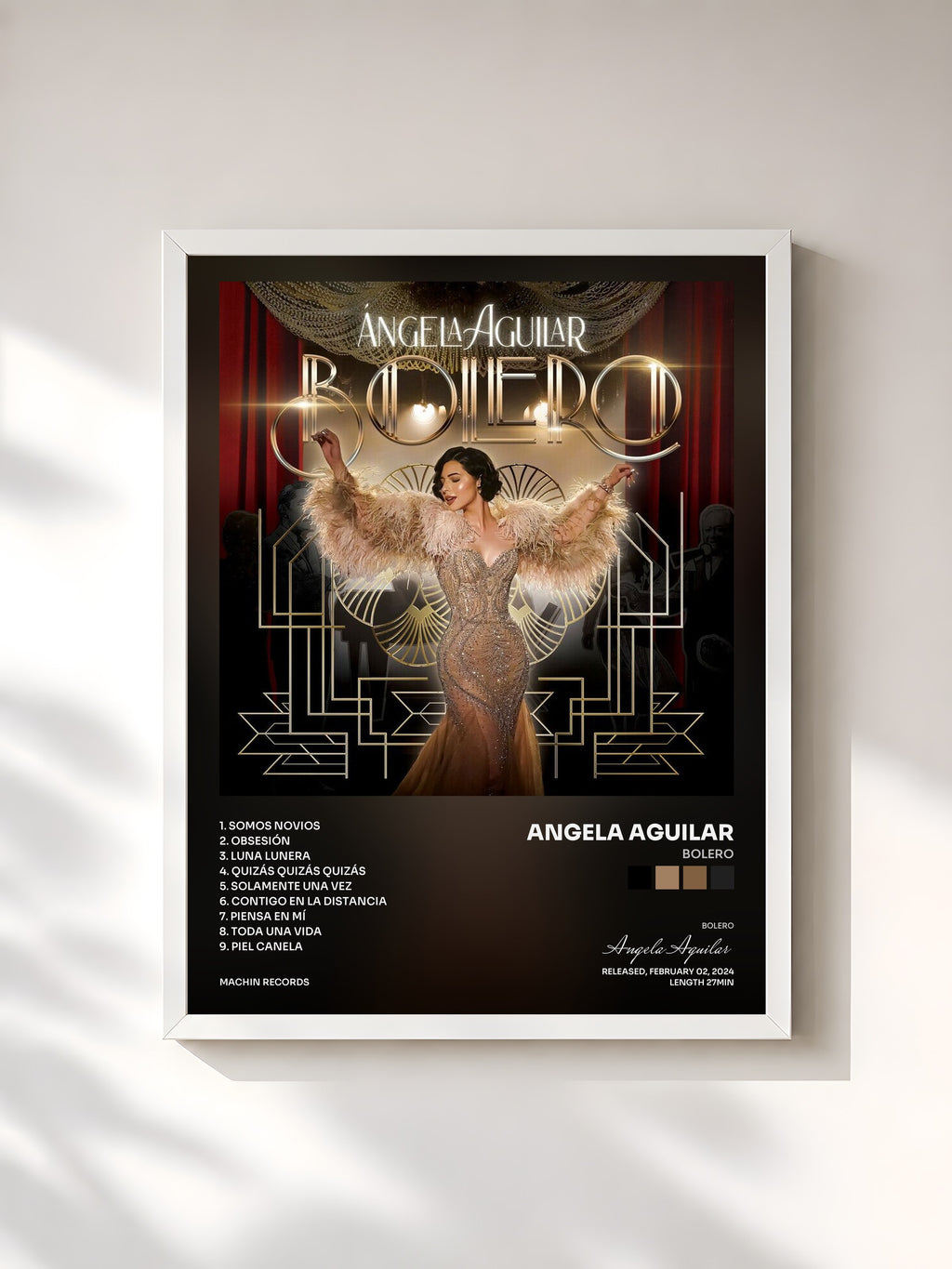 #blanc Tableau de l'album Bolero de Angela Aguilar, cadre blanc, imprimé et encadré en France