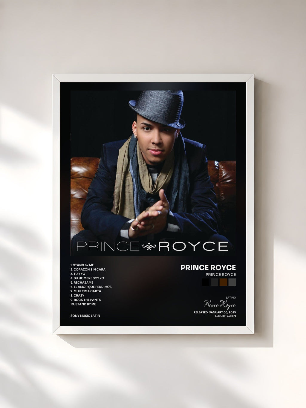 #blanc Tableau de l'album Prince Royce de Prince Royce, cadre blanc, imprimé et encadré en France
