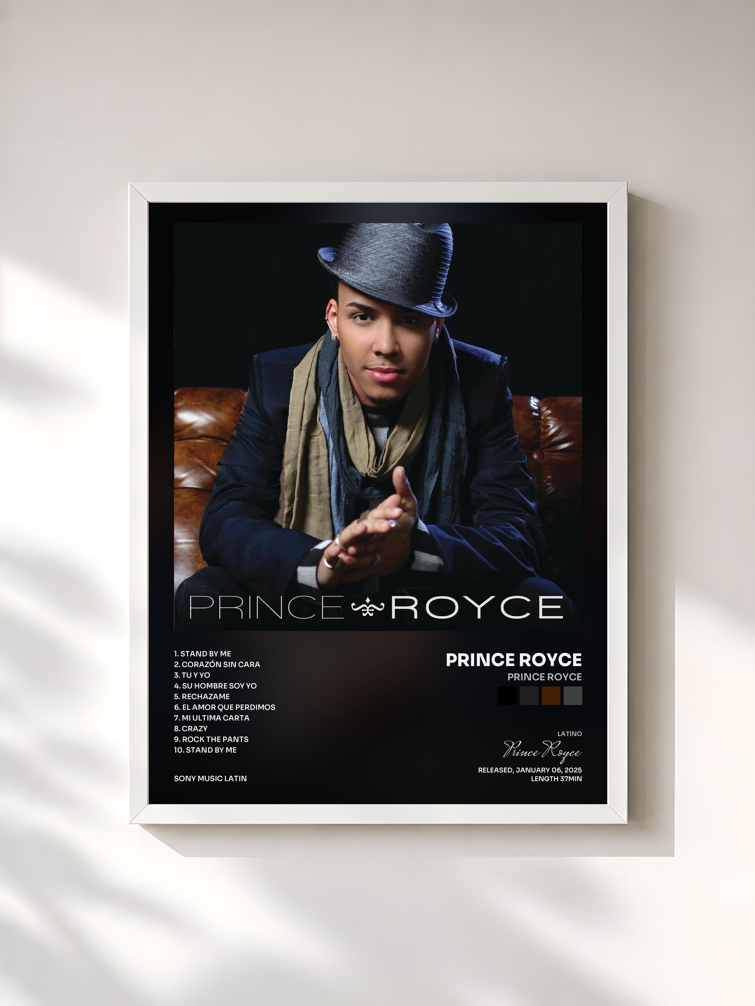 #blanc Tableau de l'album Prince Royce de Prince Royce, cadre blanc, imprimé et encadré en France