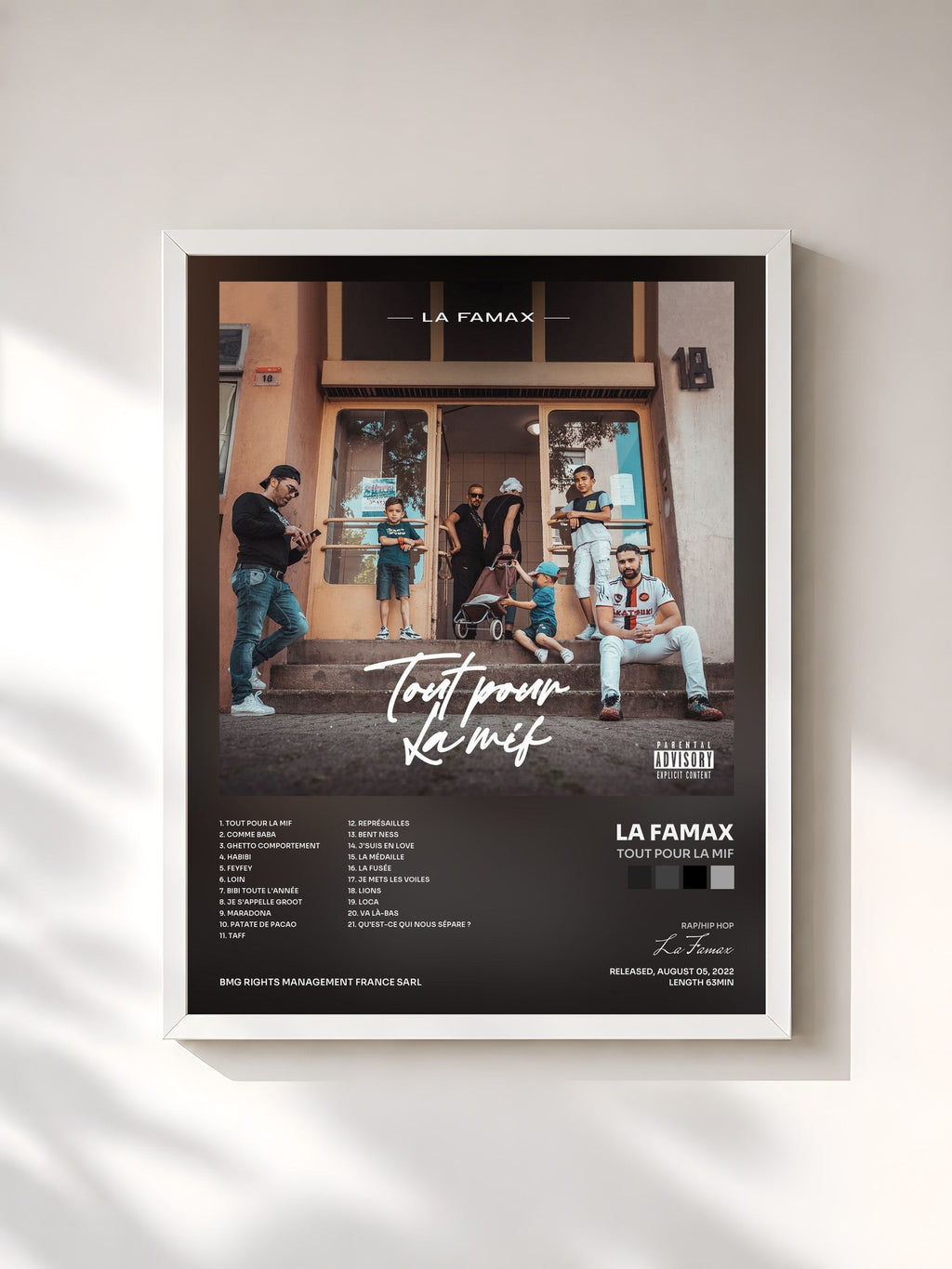 #blanc Tableau de l'album Tout pour la mif de La Famax, cadre blanc, imprimé et encadré en France