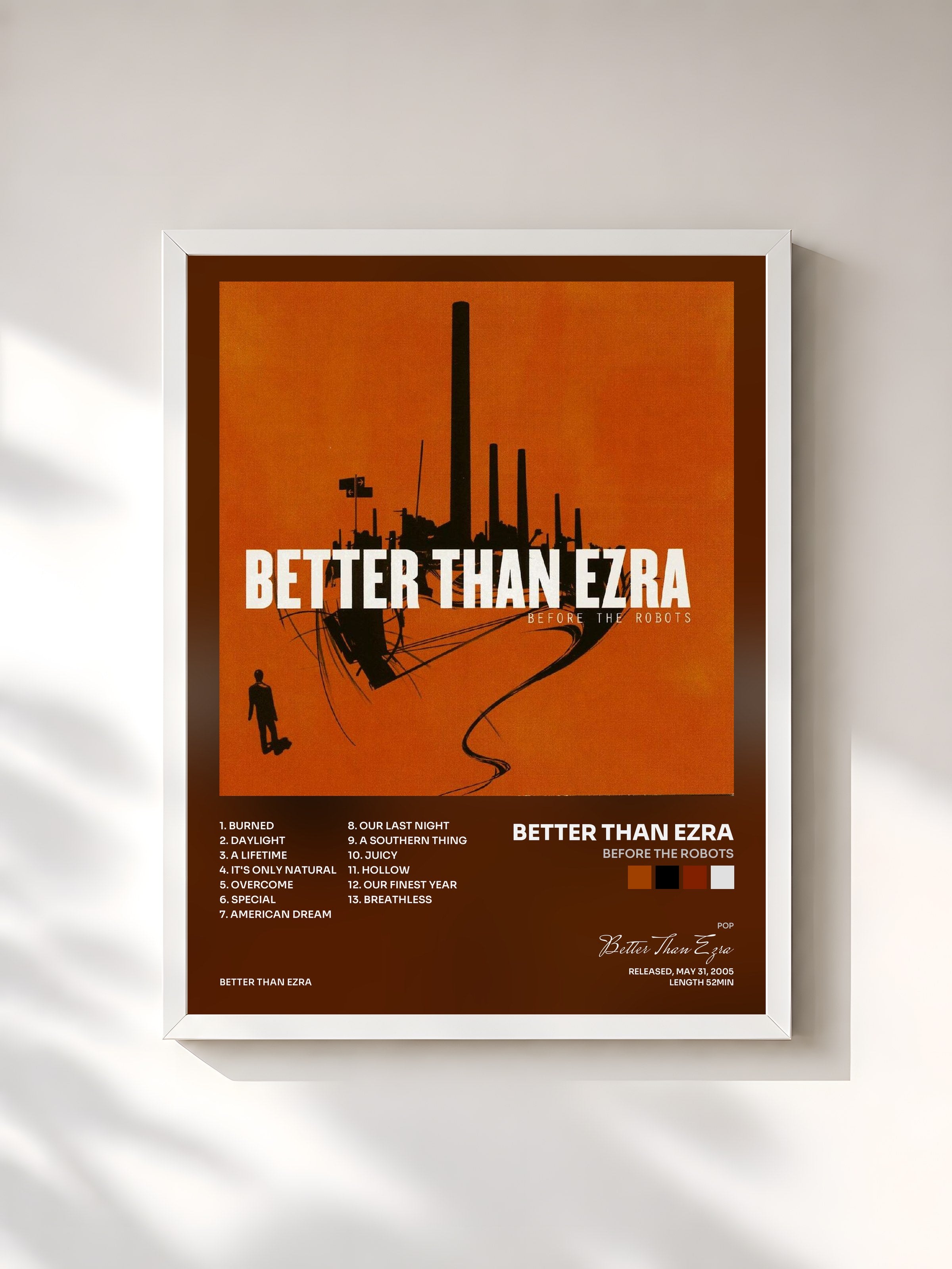 #blanc Tableau de l'album Before the Robots de Better Than Ezra, cadre blanc, imprimé et encadré en France
