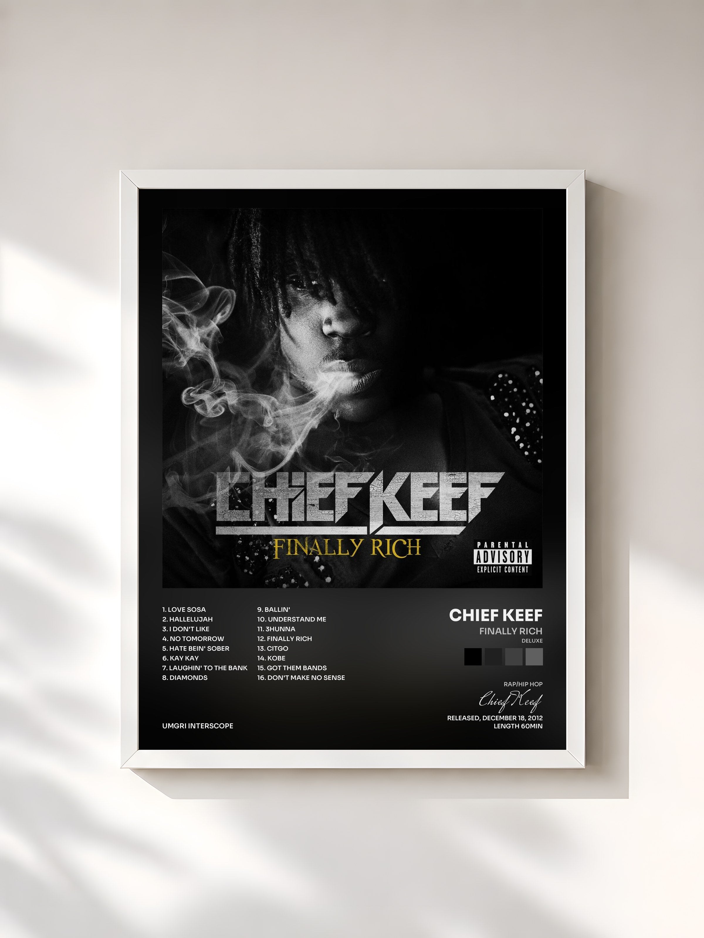 #blanc Tableau de l'album Finally Rich (Deluxe) de Chief Keef, cadre blanc, imprimé et encadré en France