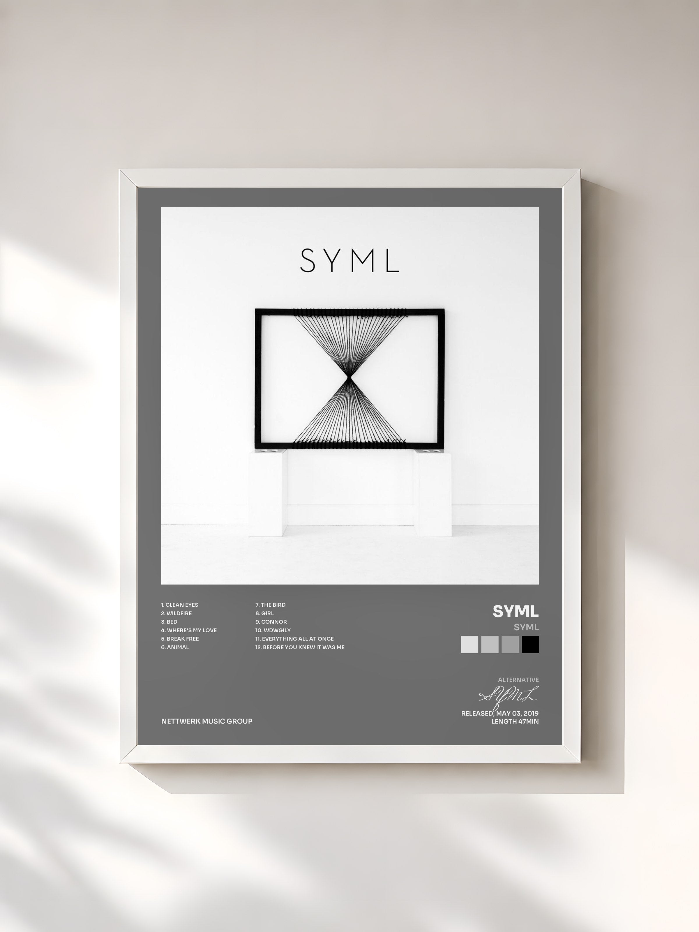 #blanc Tableau de l'album SYML de SYML, cadre blanc, imprimé et encadré en France