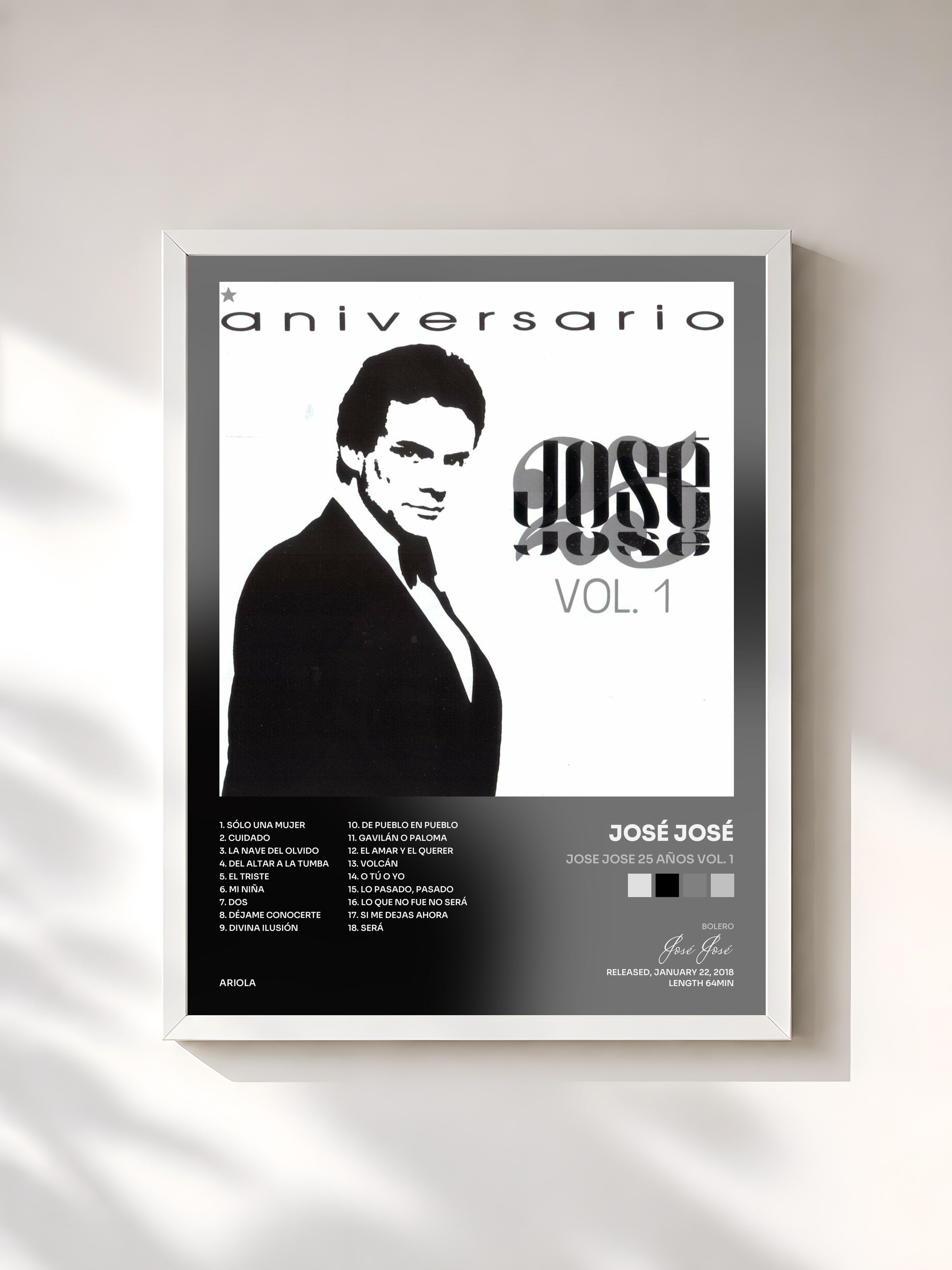 #blanc Tableau de l'album Jose Jose 25 Años Vol. 1 de José José, cadre blanc, imprimé et encadré en France