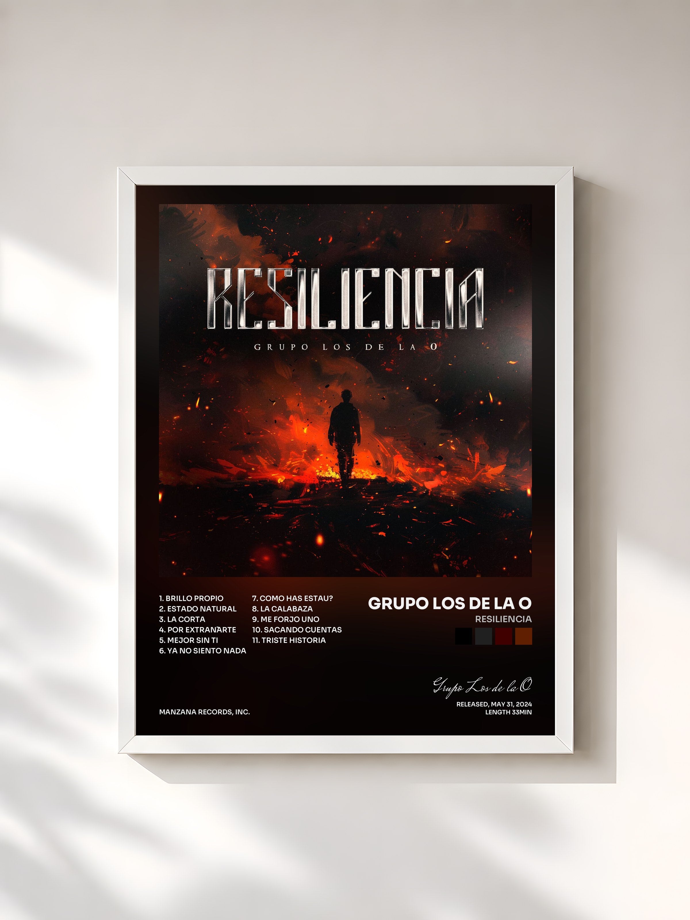 #blanc Tableau de l'album Resiliencia de Grupo Los de la O, cadre blanc, imprimé et encadré en France