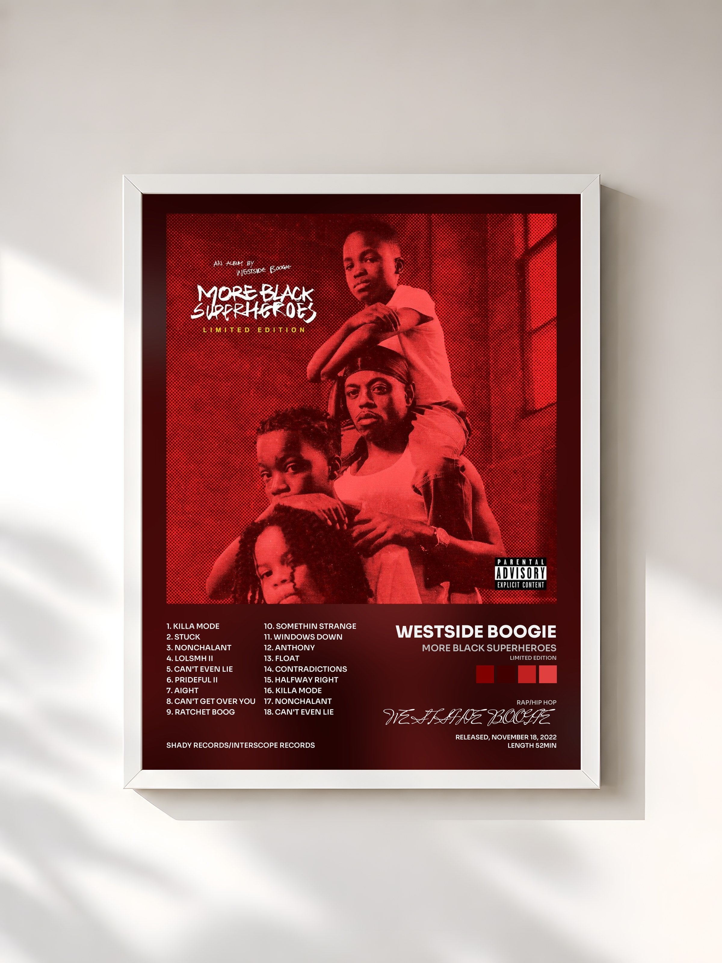 #blanc Tableau de l'album MORE BLACK SUPERHEROES (LIMITED EDITION) de WESTSIDE BOOGIE, cadre blanc, imprimé et encadré en France