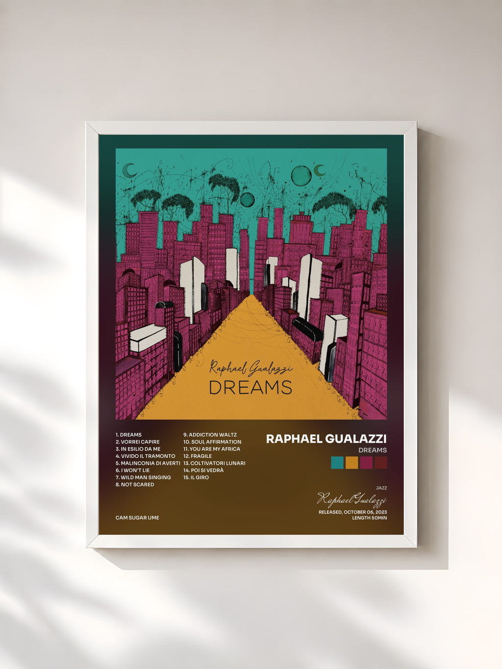 #blanc Tableau de l'album Dreams de Raphael Gualazzi, cadre blanc, imprimé et encadré en France