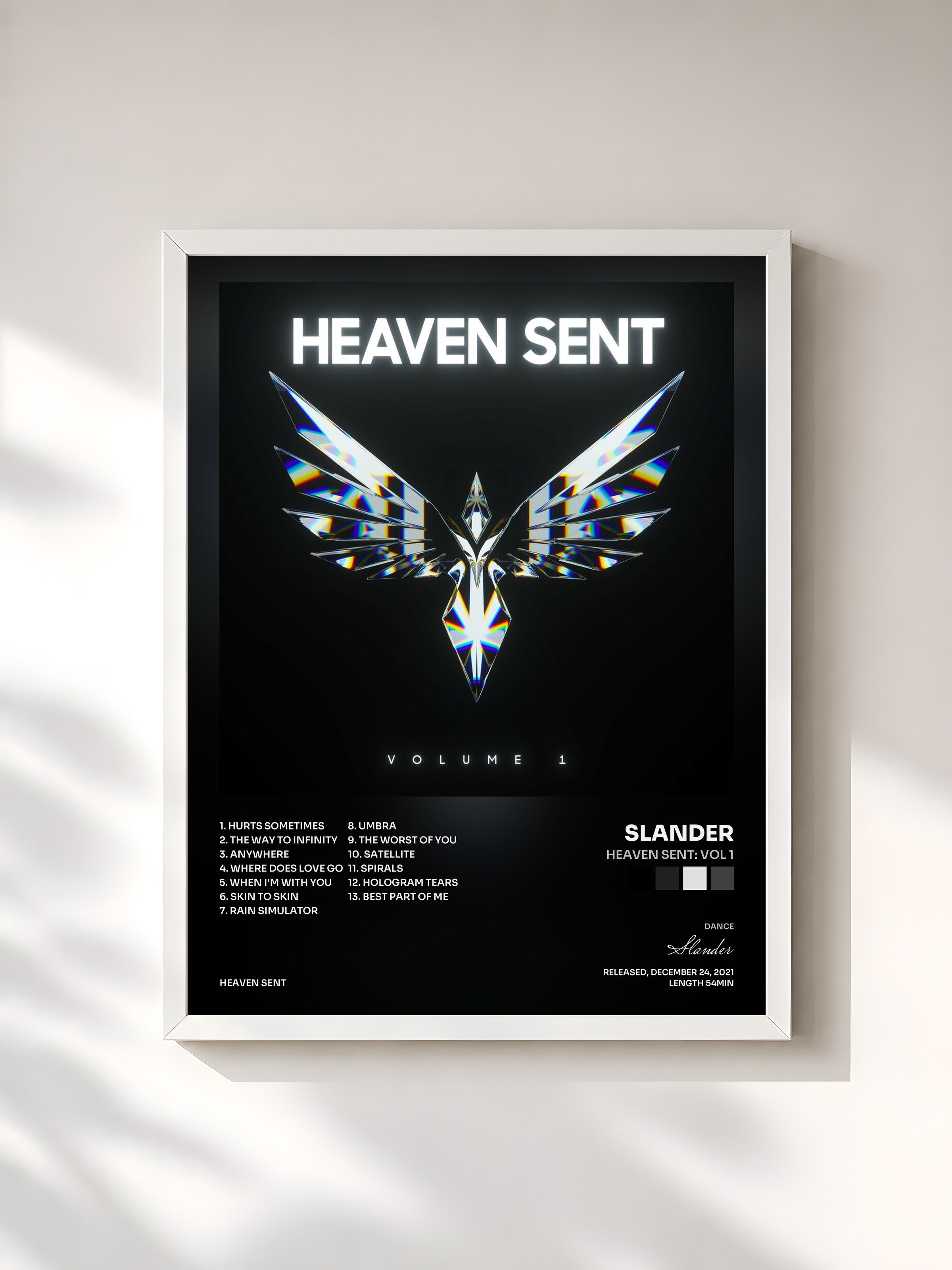 #blanc Tableau de l'album Heaven Sent: Vol 1 de Slander, cadre blanc, imprimé et encadré en France