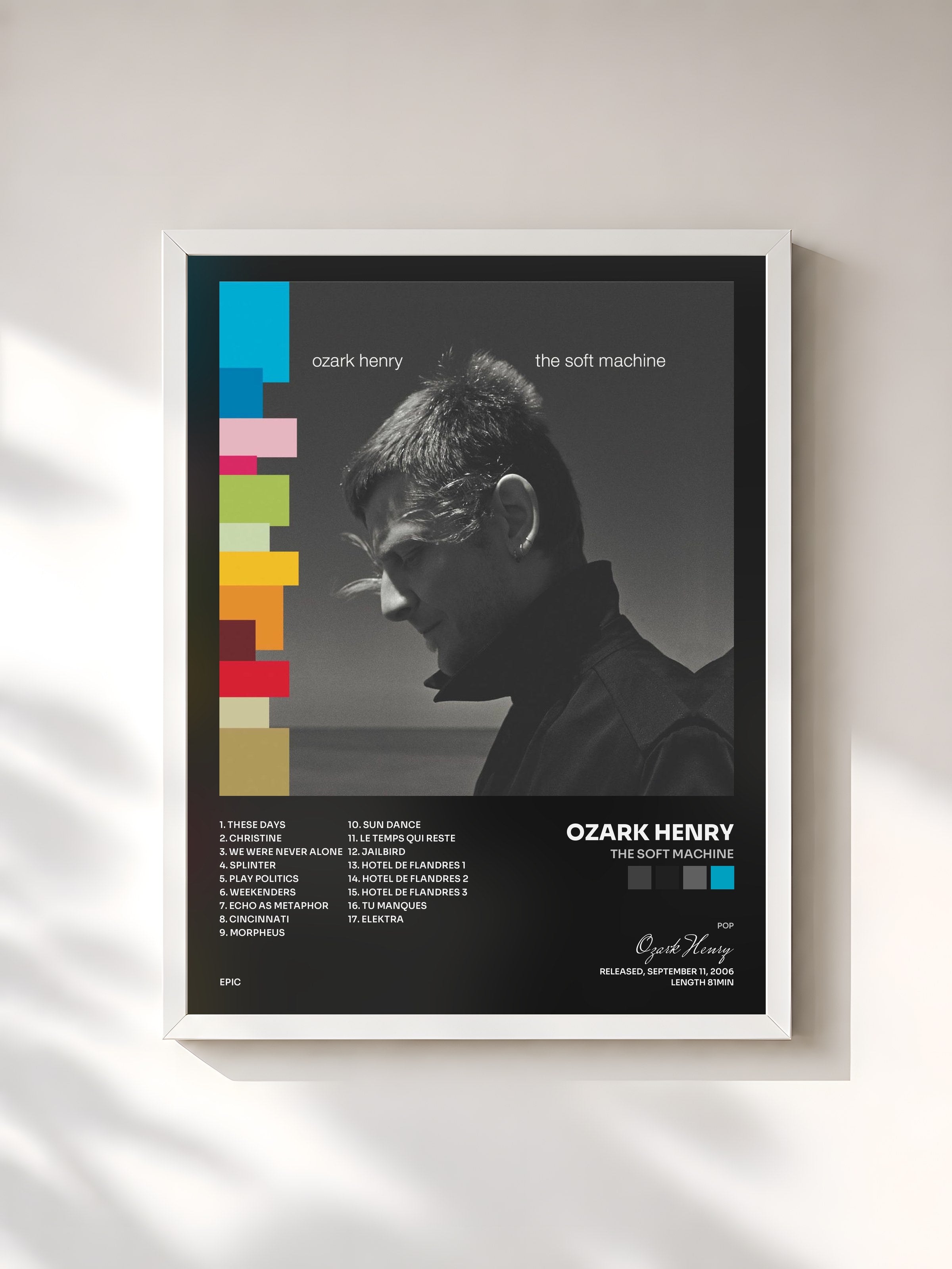 #blanc Tableau de l'album The Soft Machine de Ozark Henry, cadre blanc, imprimé et encadré en France