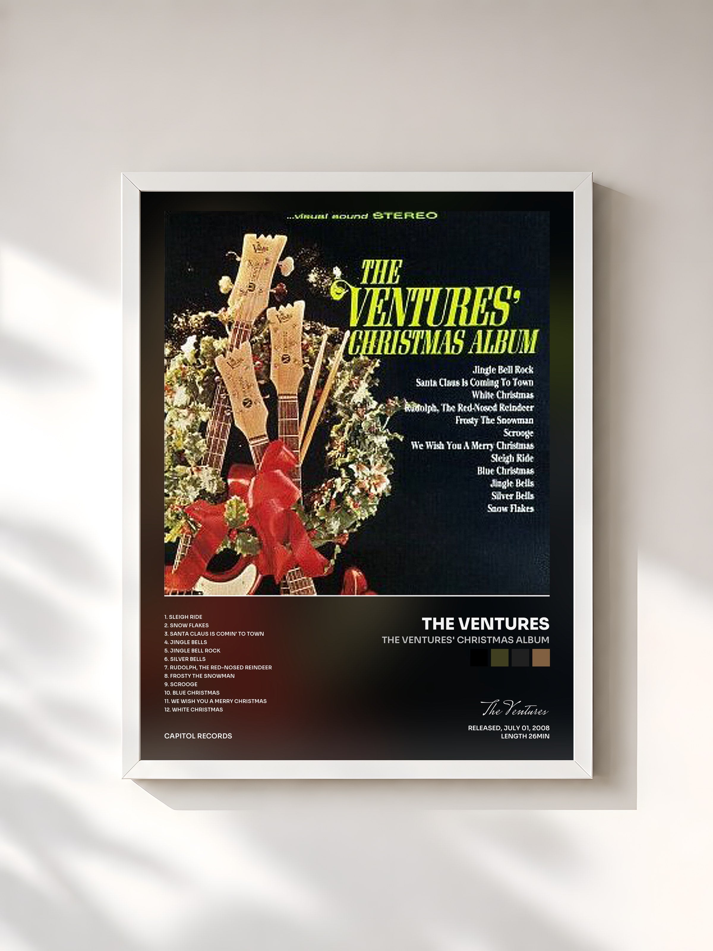 #blanc Tableau de l'album The Ventures' Christmas Album de The Ventures, cadre blanc, imprimé et encadré en France