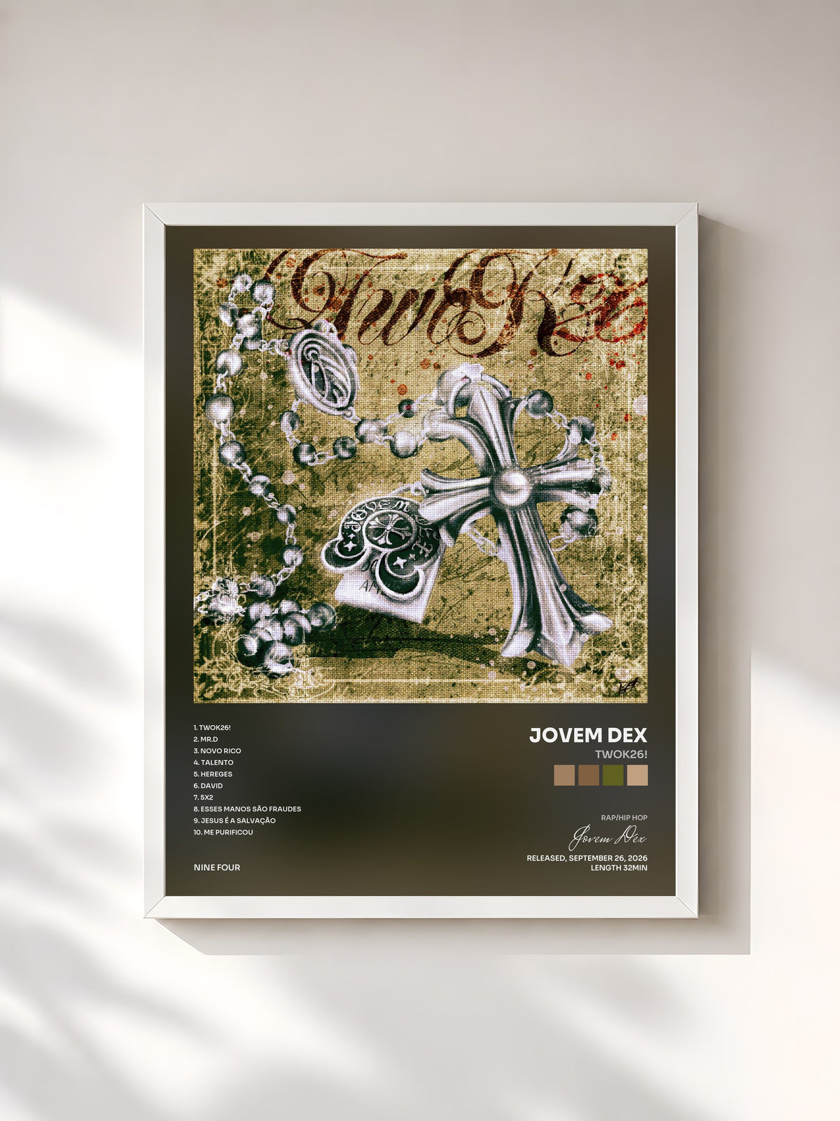 #blanc Tableau de l'album TwoK26! de Jovem Dex, cadre blanc, imprimé et encadré en France